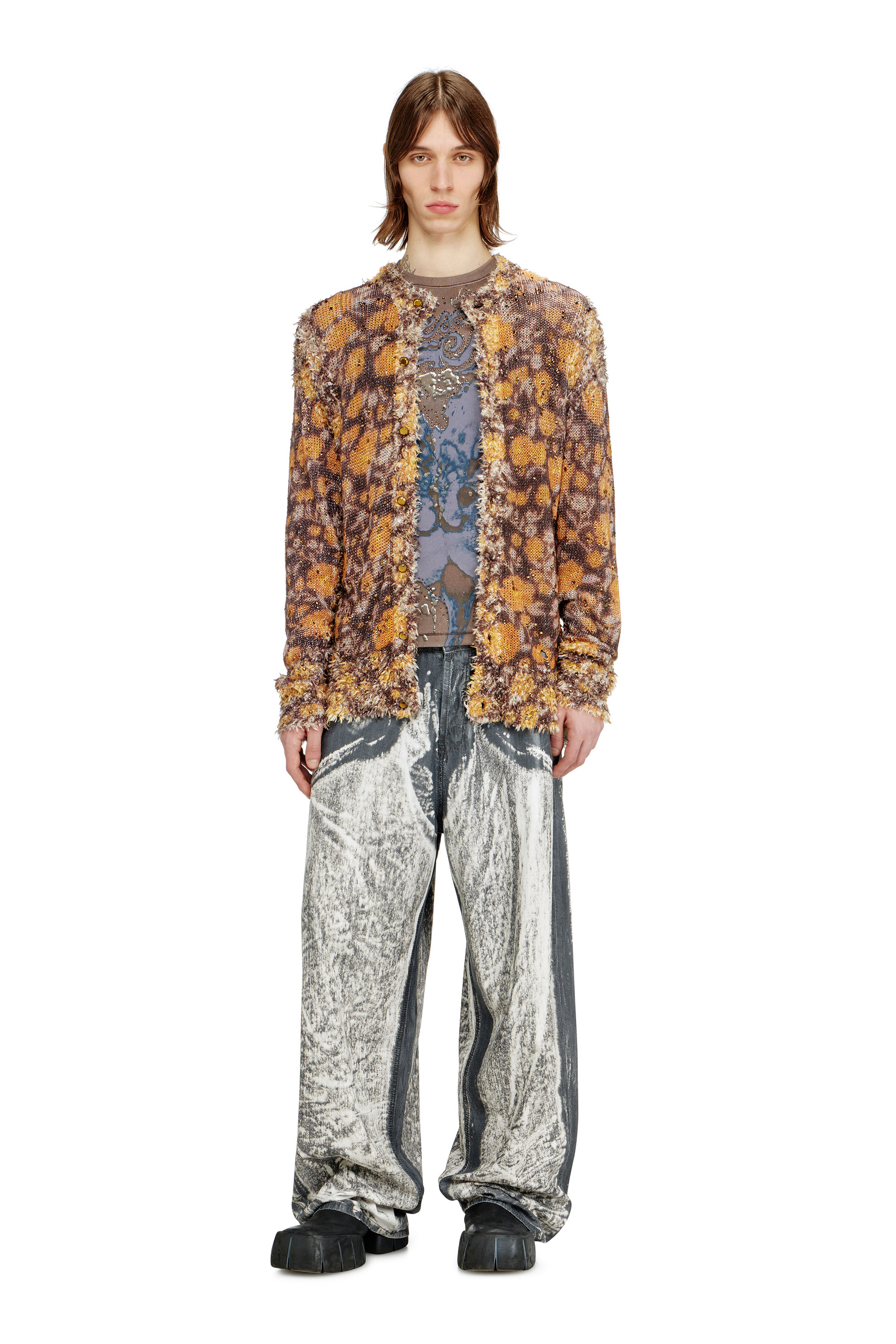 Diesel - K-LINNUS, C&aacute;rdigan de mezcla de lino estampado con cristales Hombre in Multicolor - 2