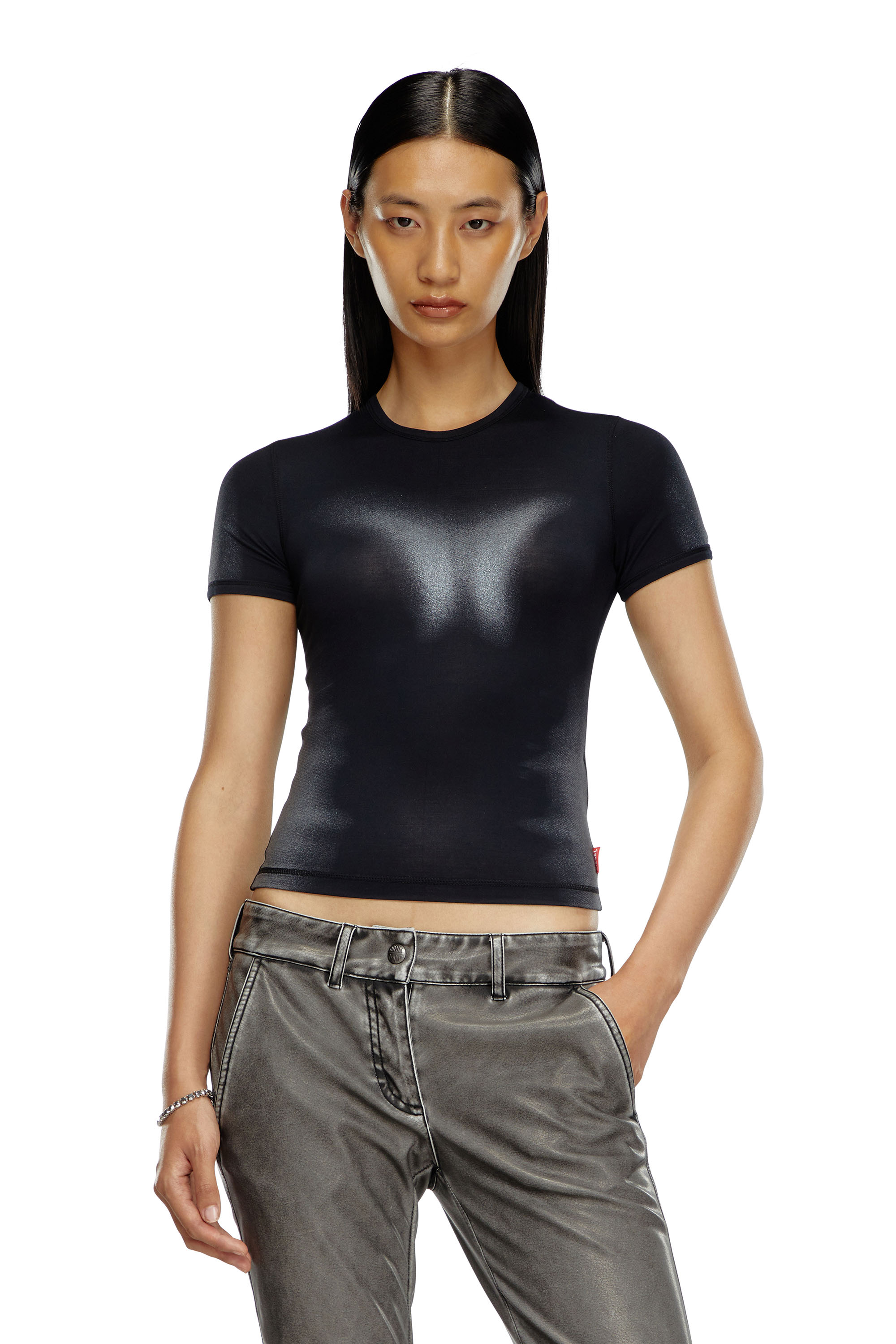 Diesel - T-ANESSA, Mujer Camiseta con efectos metálicos in Negro - Image 1