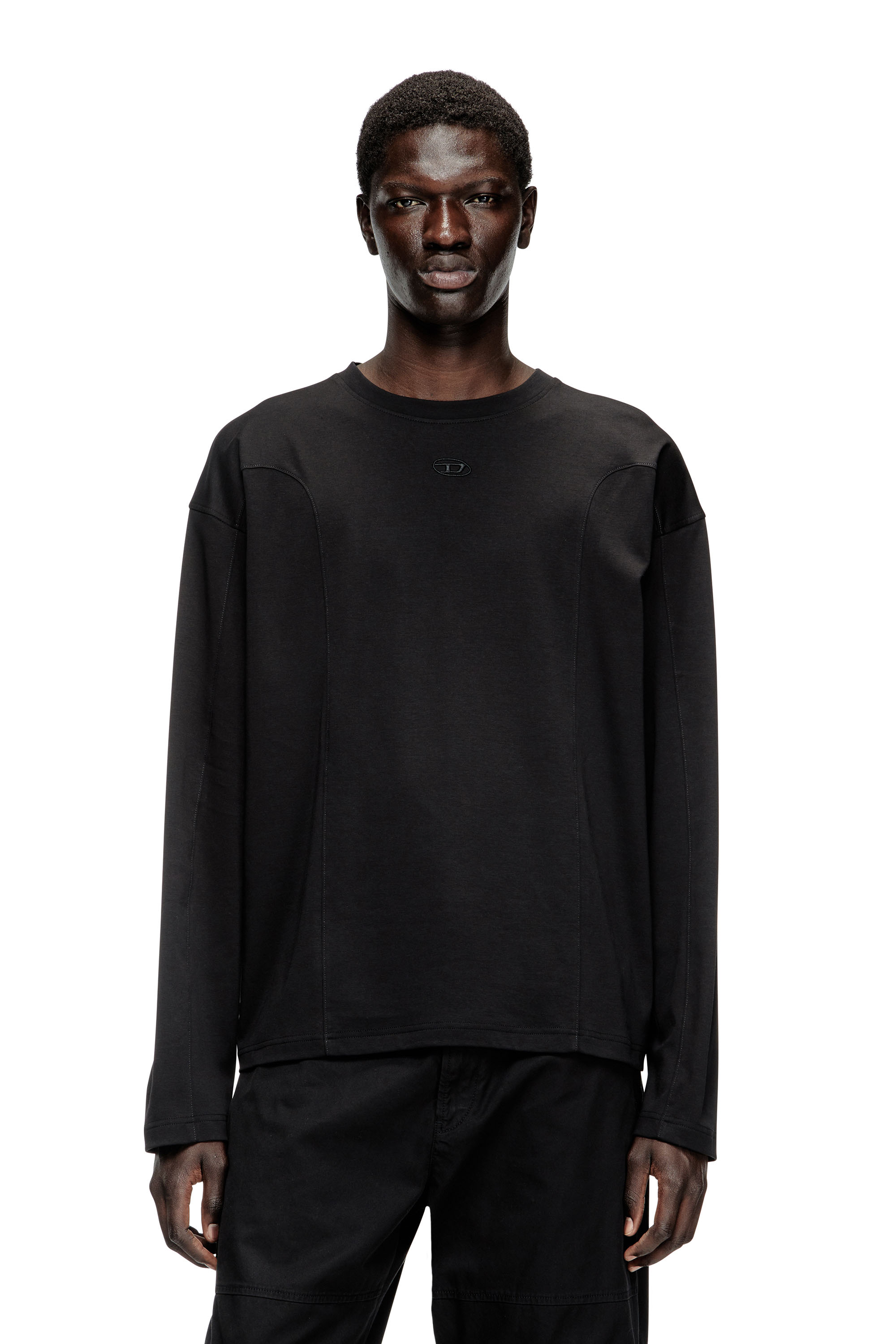 Diesel - T-BOXT-LS-INT, Man's Long-sleeve T-shirt with panels in Black - 1