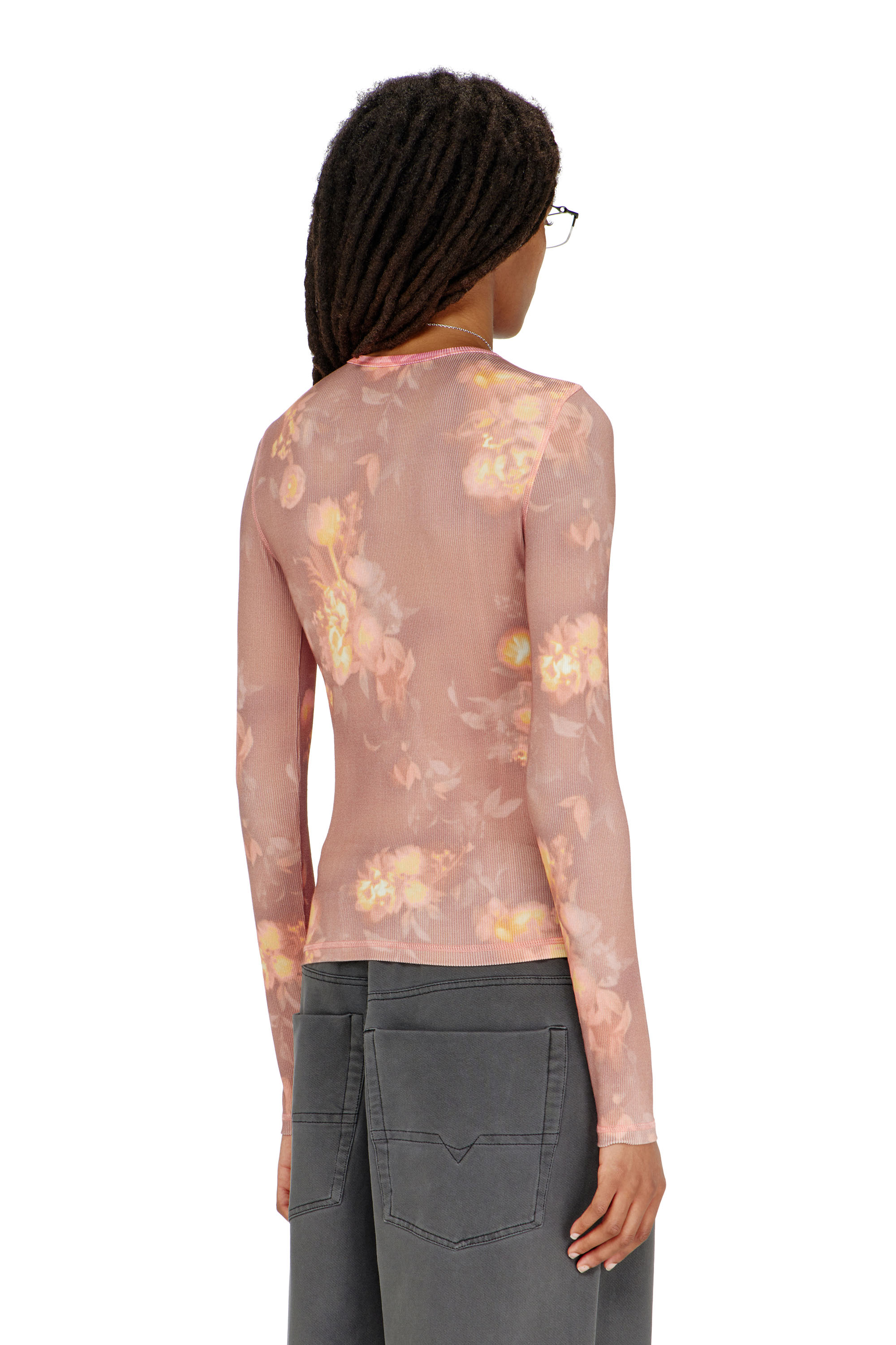 Diesel - T-MOKY-LS, Top de punto acanalado con estampado floral Mujer in ToBeDefined - 4