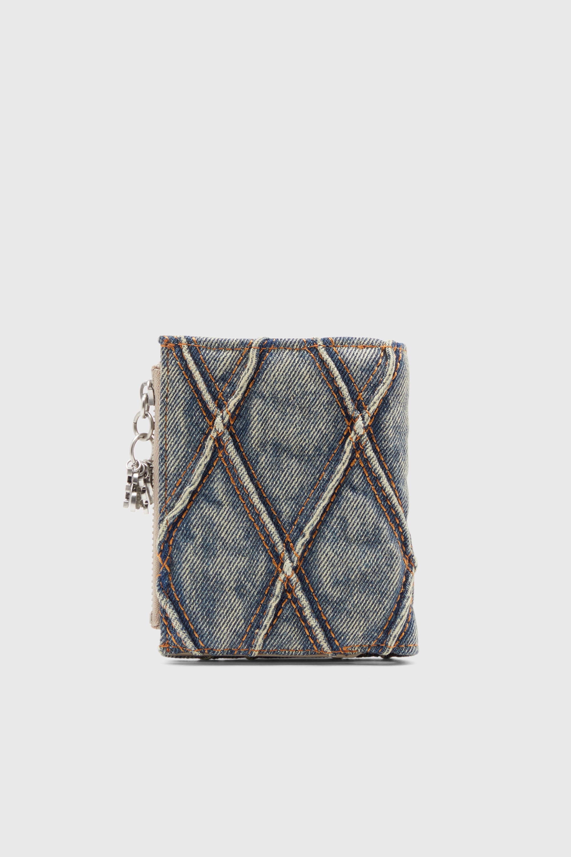Diesel - CHARM D- BI FOLD ZIP II, Cartera peque&ntilde;a de denim acolchado con motivo Argyle Mujer in Azul marino - 2