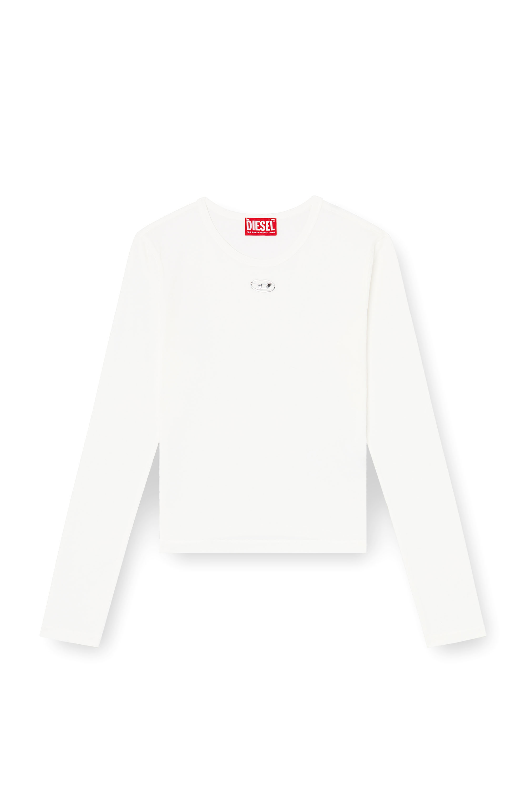 Diesel - T-UNCUTIESLONG-LS-OD, Jersey de algodón con logotipo Oval D Mujer in Blanco - 3