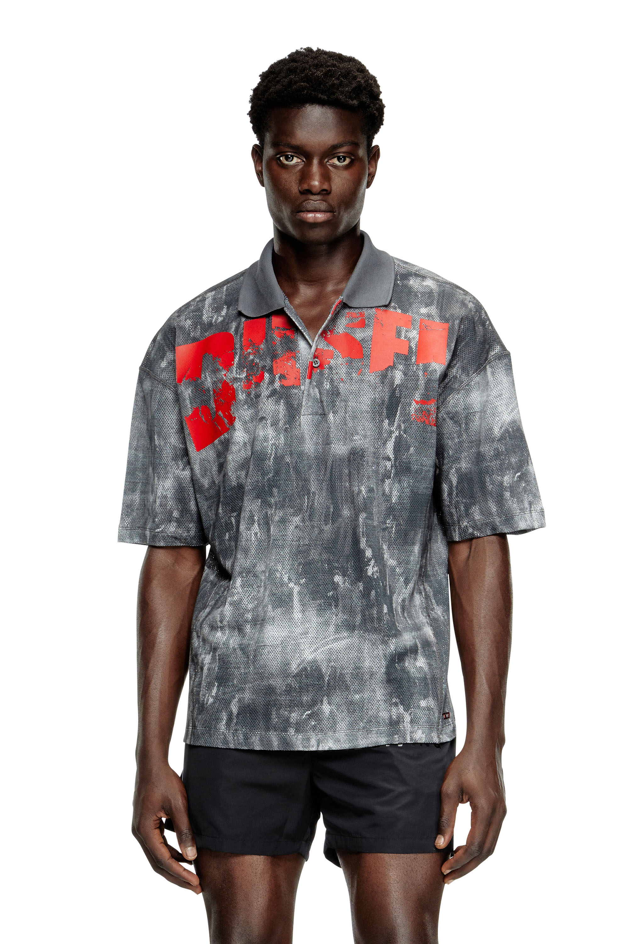 Diesel - TIMOTHEE-D-POP, Camiseta polo de playa de malla estampada Hombre in Multicolor - 1