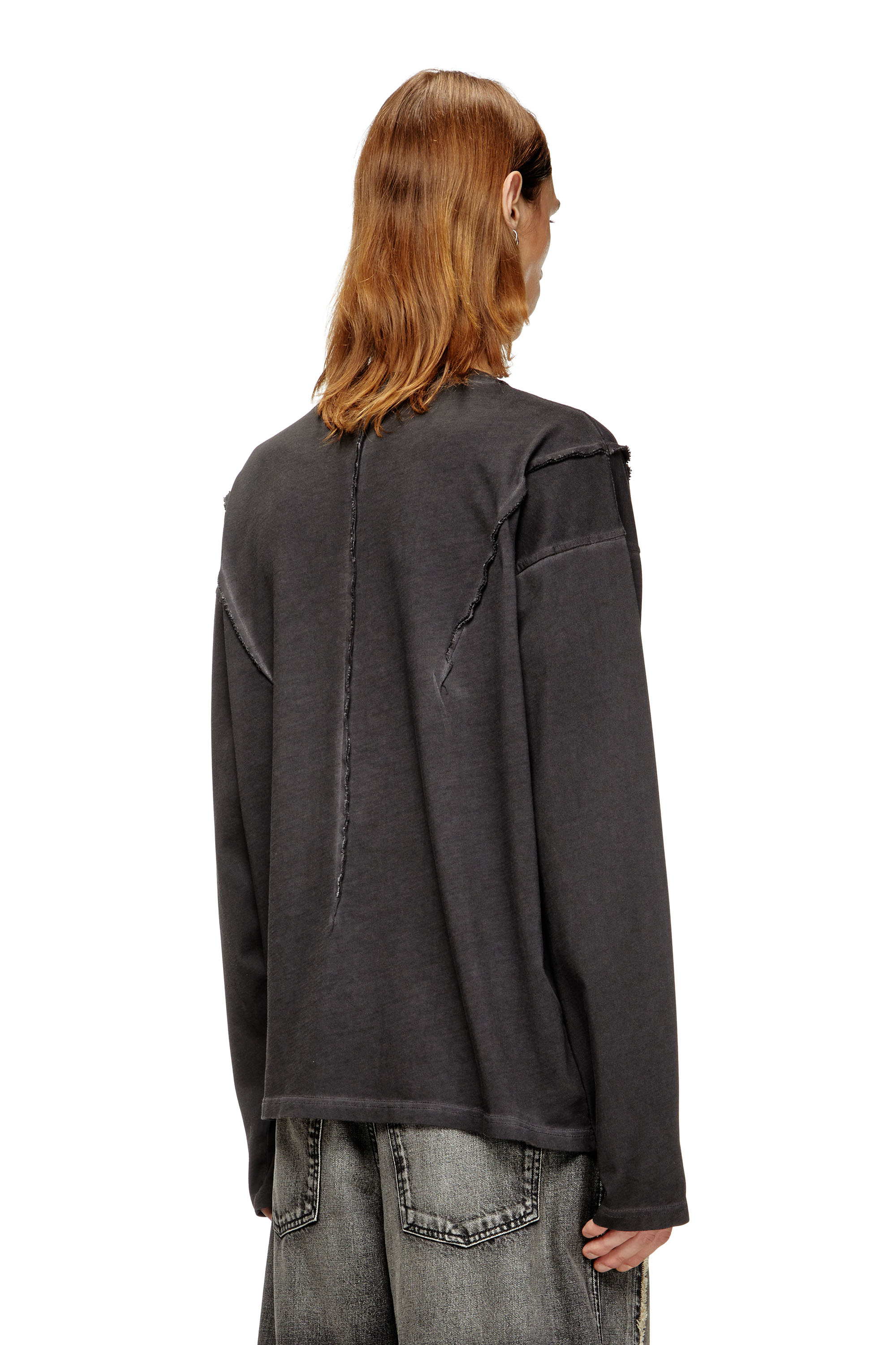 Diesel - T-THUG-T-SHIRT, Camiseta de manga larga con efecto lavado oscuro Unisex in Gris - 4