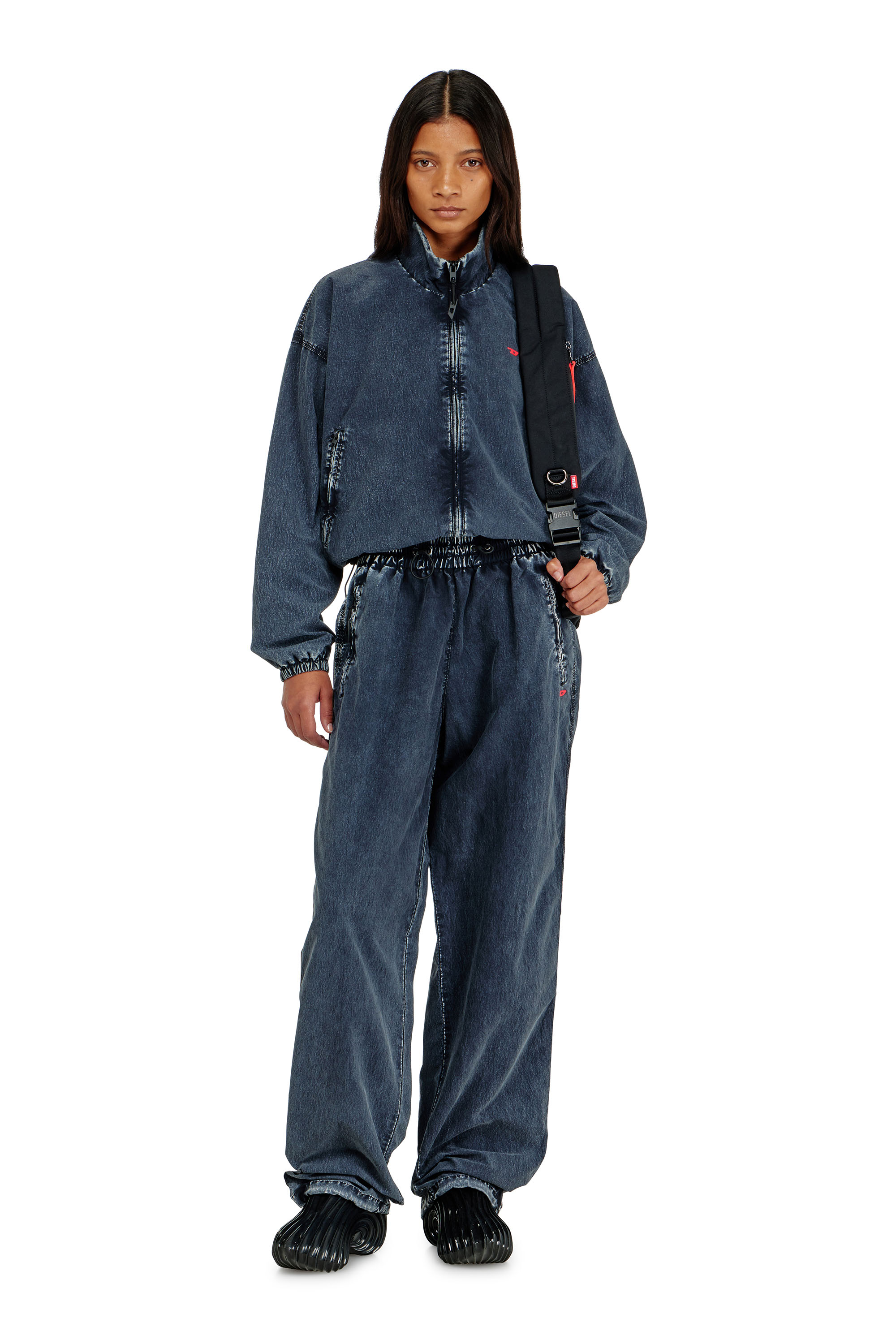 Diesel - G-LEAMER, Chaqueta cortavientos en taslan acid-wash Mujer in Azul marino - 1