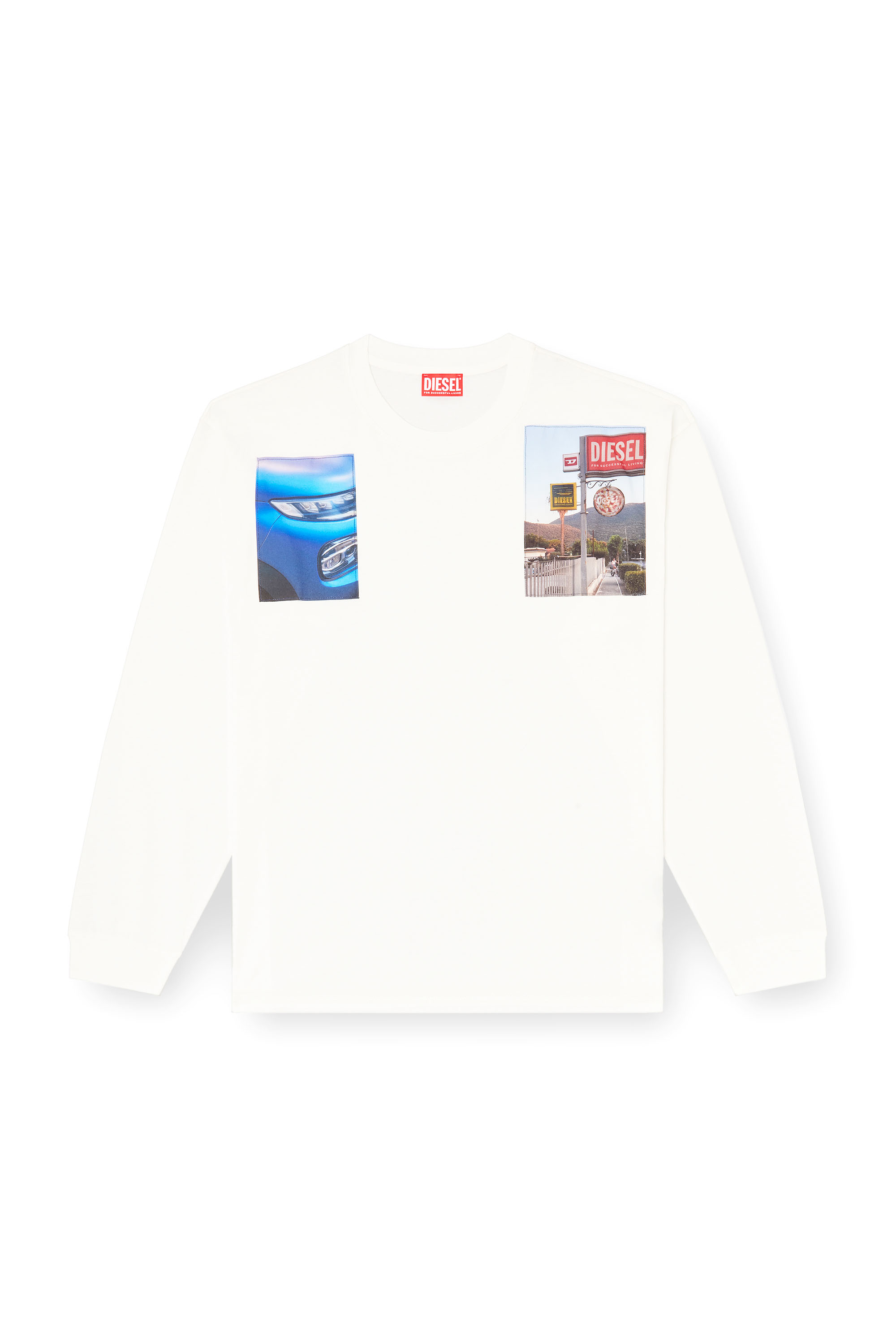 Diesel - T-BOXT-LS-T5, Camiseta de manga larga con parches fotográficos con el logotipo Hombre in Blanco - 3
