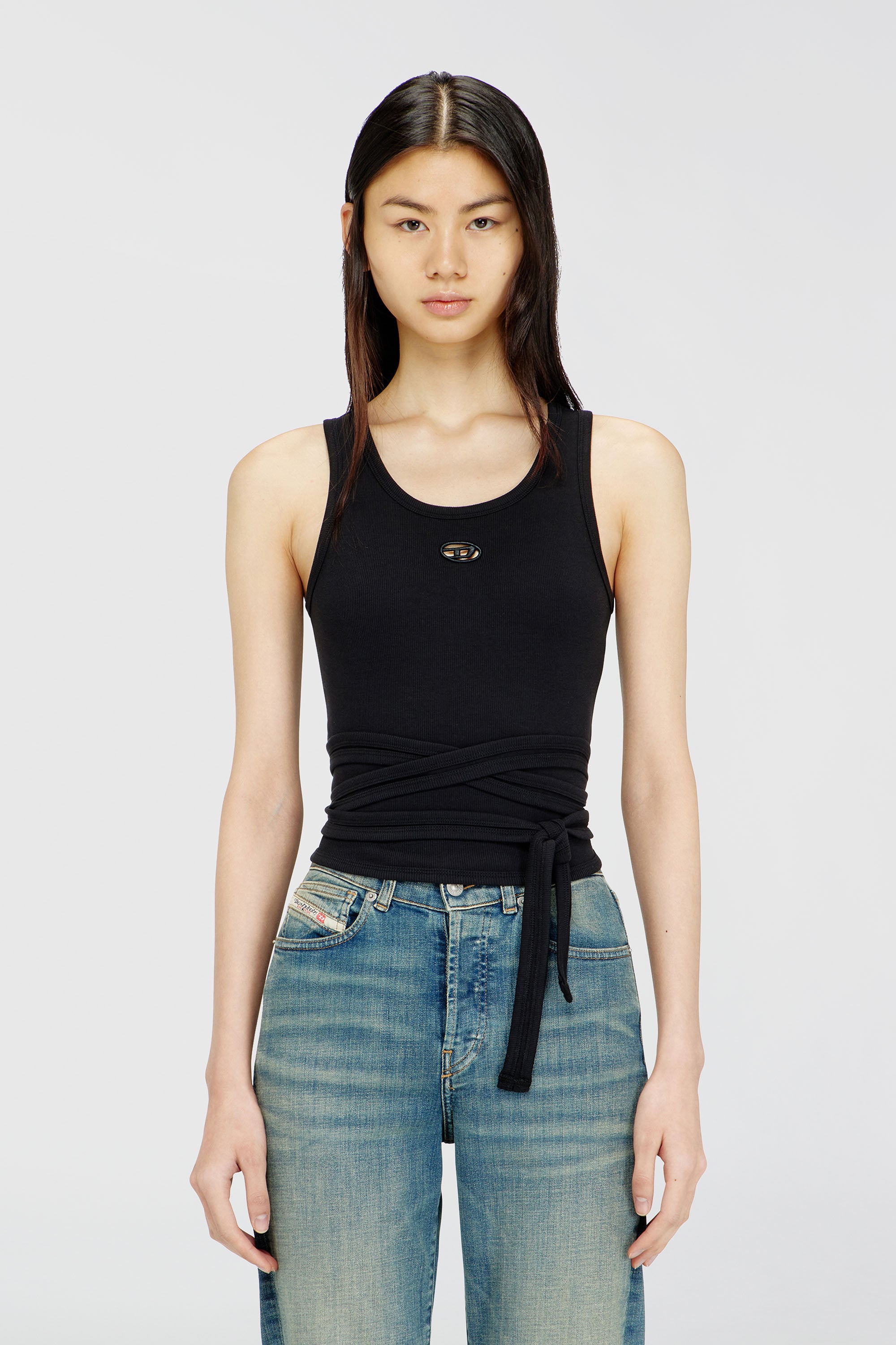 Diesel - T-ANKY-TAIL-S1, Crop top con cordones envolventes Mujer in Negro - 1