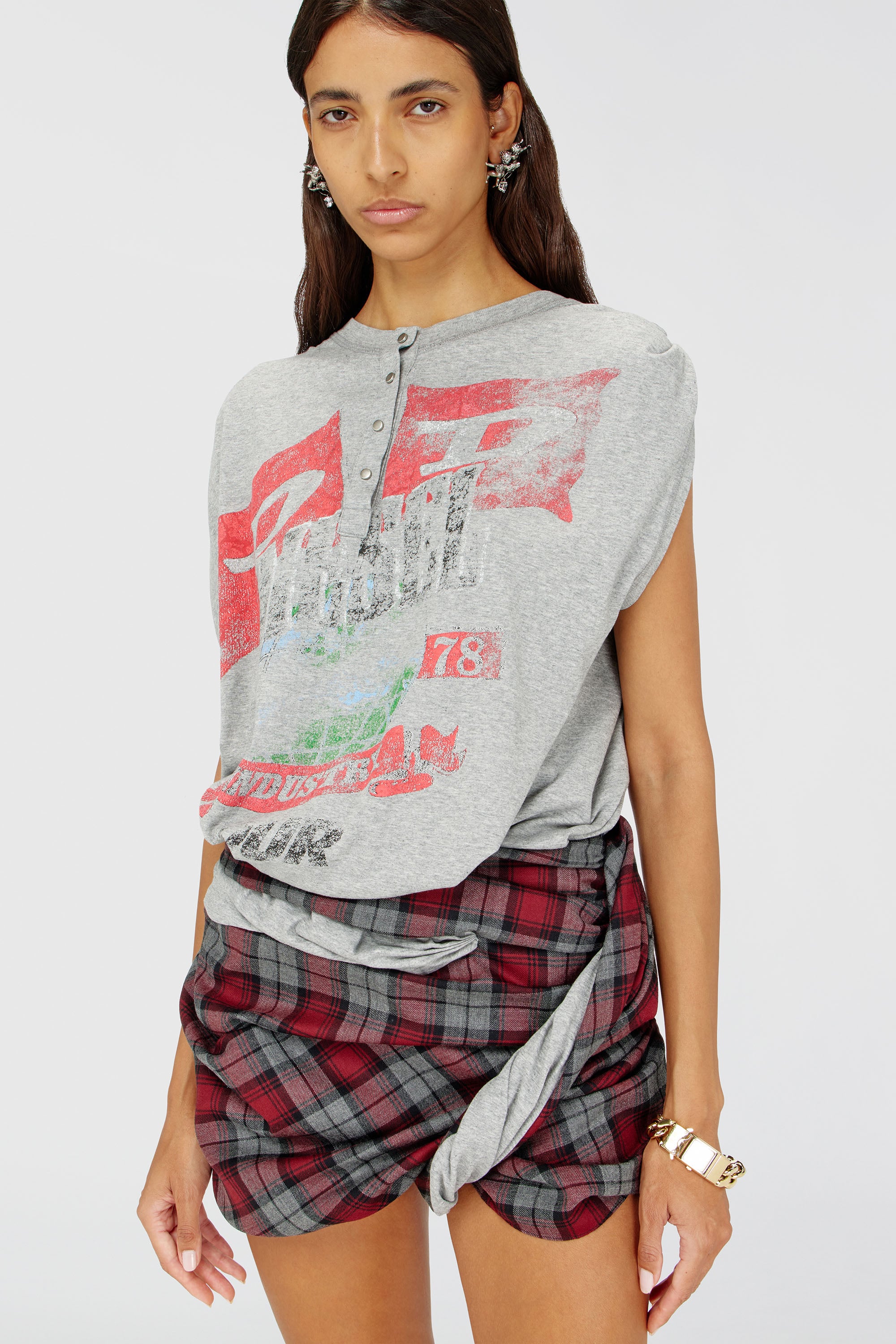 Diesel - J-VOXA-CHECK, Mono corto de punto y lana a cuadros Mujer in Multicolor - 5