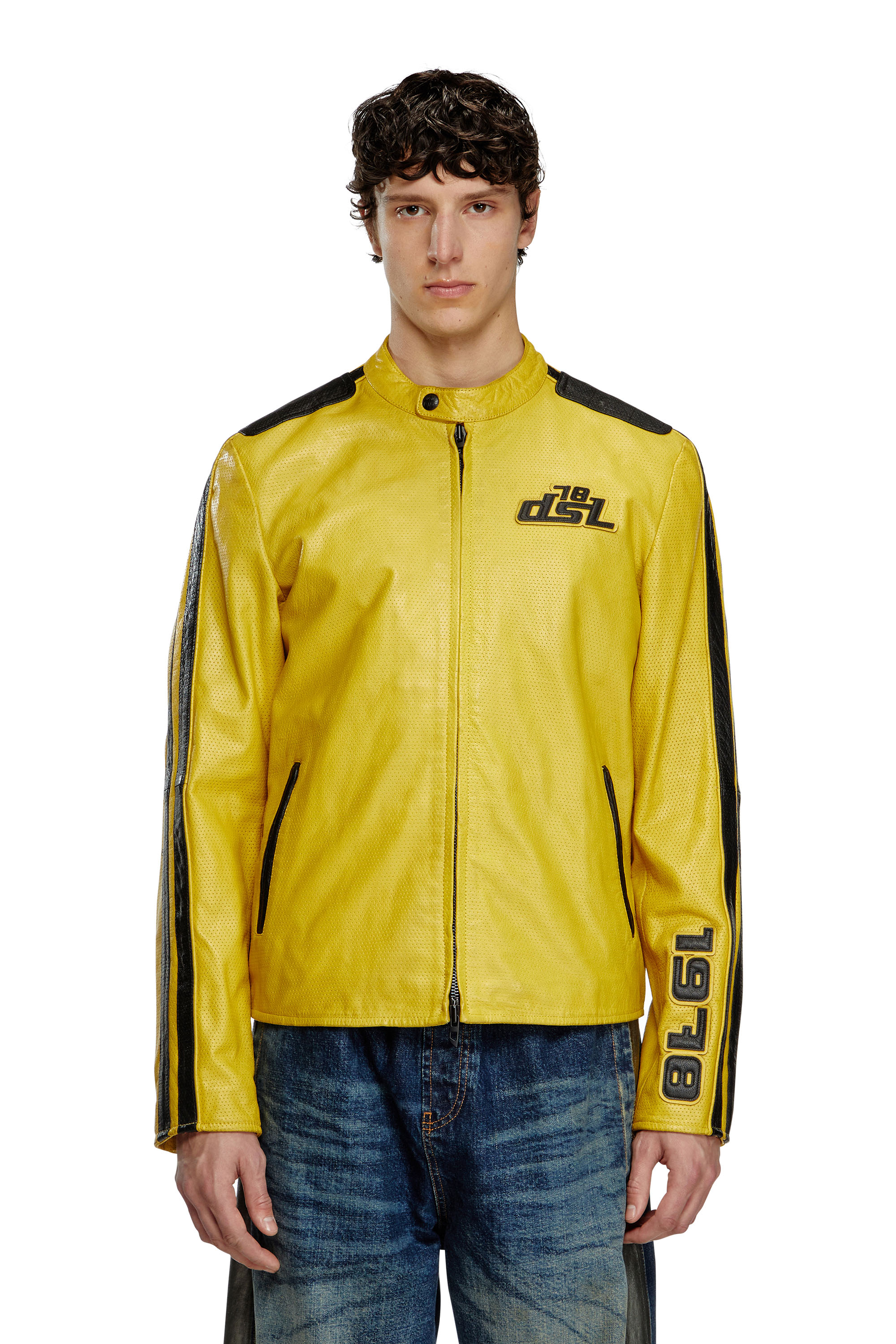 Diesel - L-POP, Chaqueta de motorista de cuero perforado Unisex in Amarillo - 3