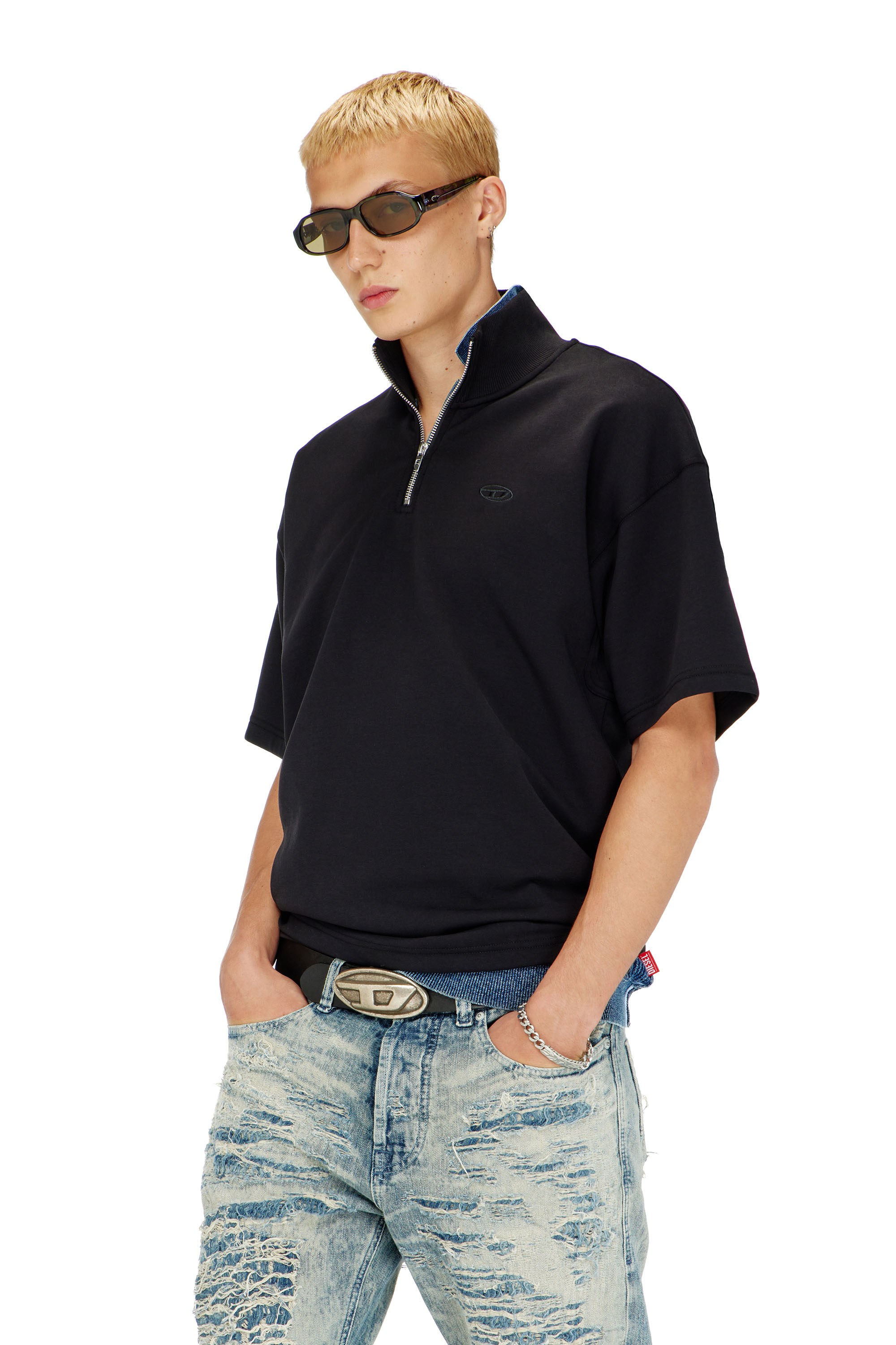 Diesel - S-CUBY, Sudadera de manga corta con media cremallera en scuba ligero Hombre in Negro - 3