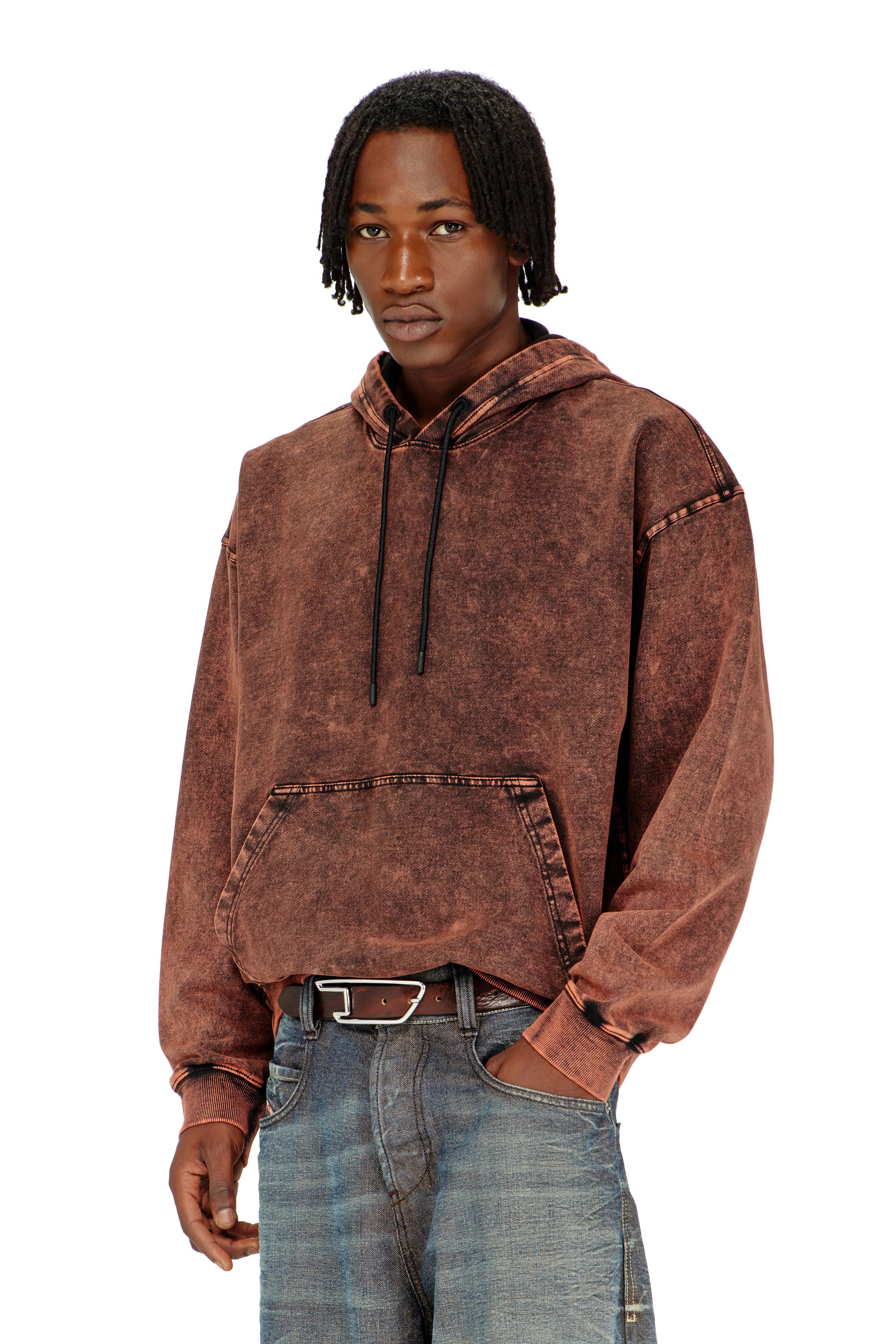 Diesel - S-BOXT-HOOD-TUK, Sudadera con efecto denim tratado Hombre in Marr&oacute;n - 1