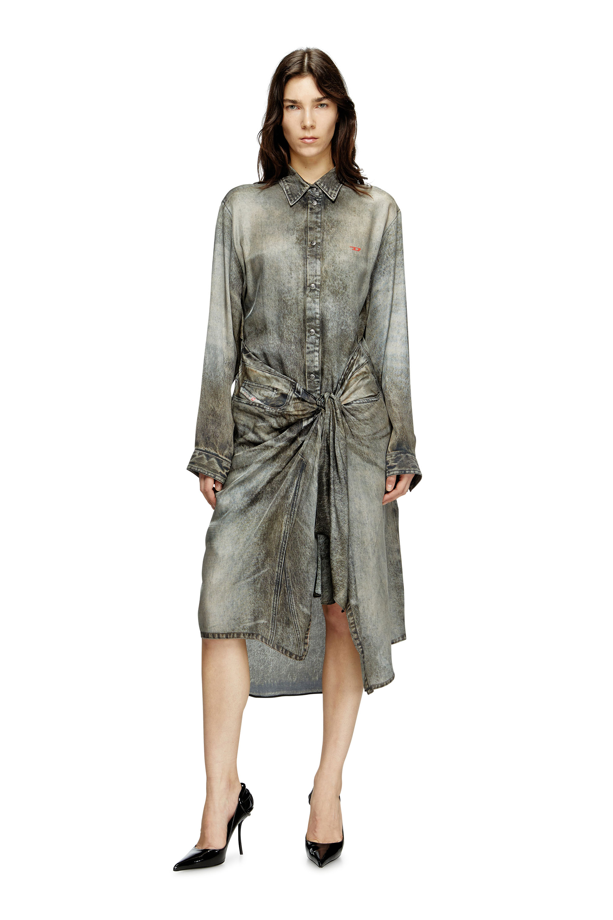 Diesel - D-ILETTA, Vestido de corte cruzado de viscosa tipo denim Mujer in Gris - 3