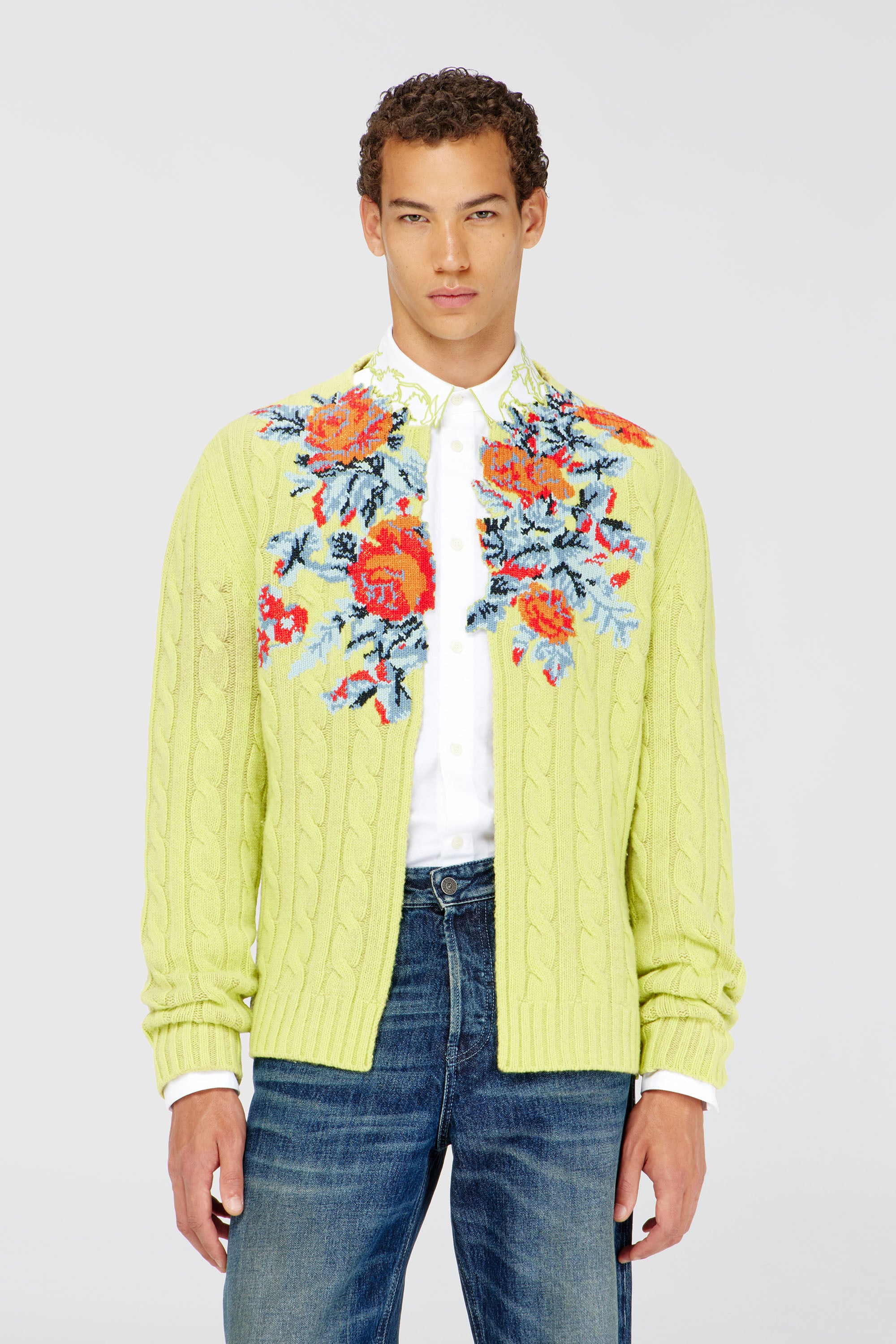Diesel - K-RINO, C&aacute;rdigan abierto de punto trenzado floral Hombre in Amarillo - 2