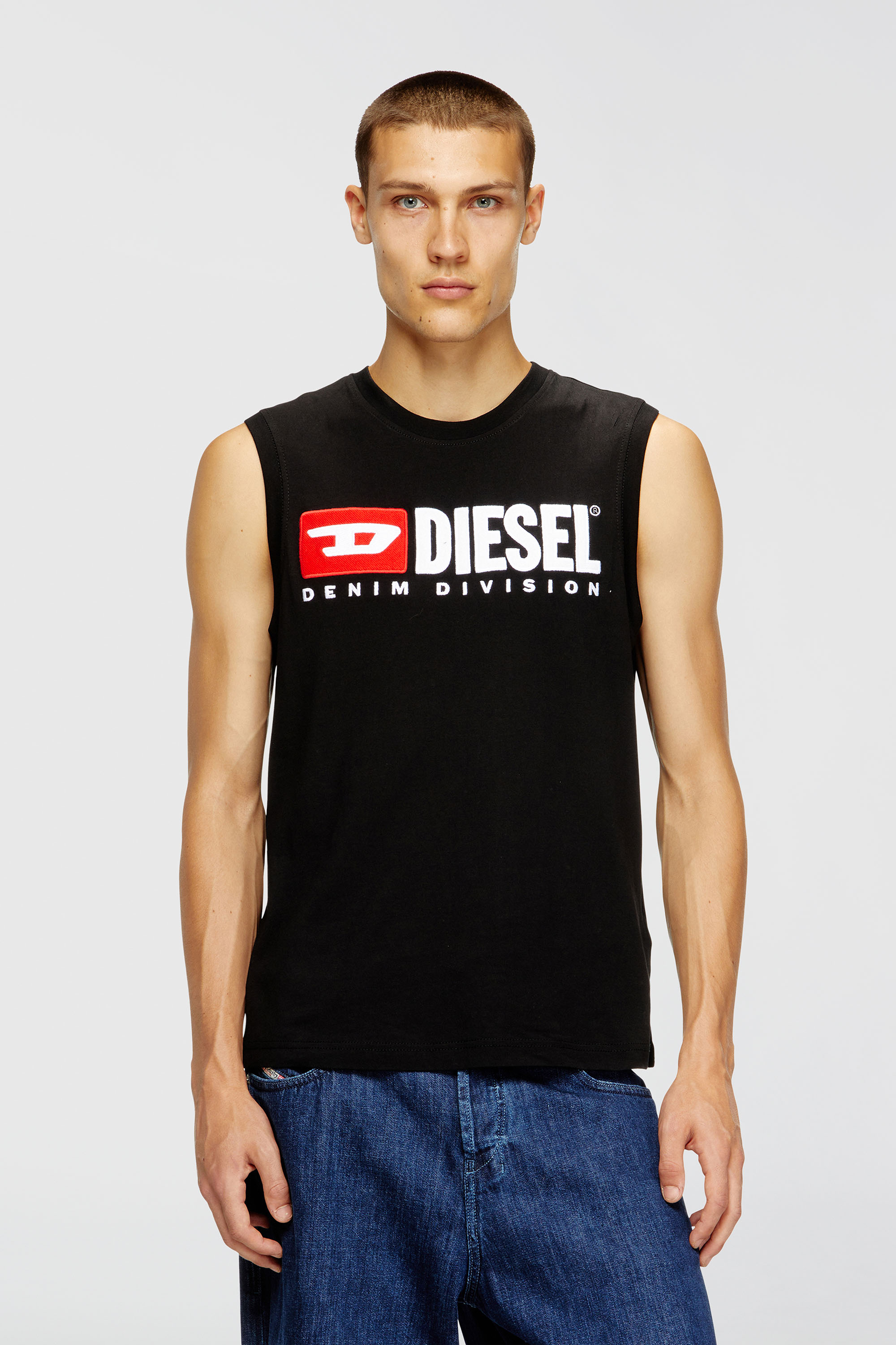 Diesel - T-ISCO-DIV, Camiseta sin mangas con logotipo estampado en el pecho Hombre in Negro - 3