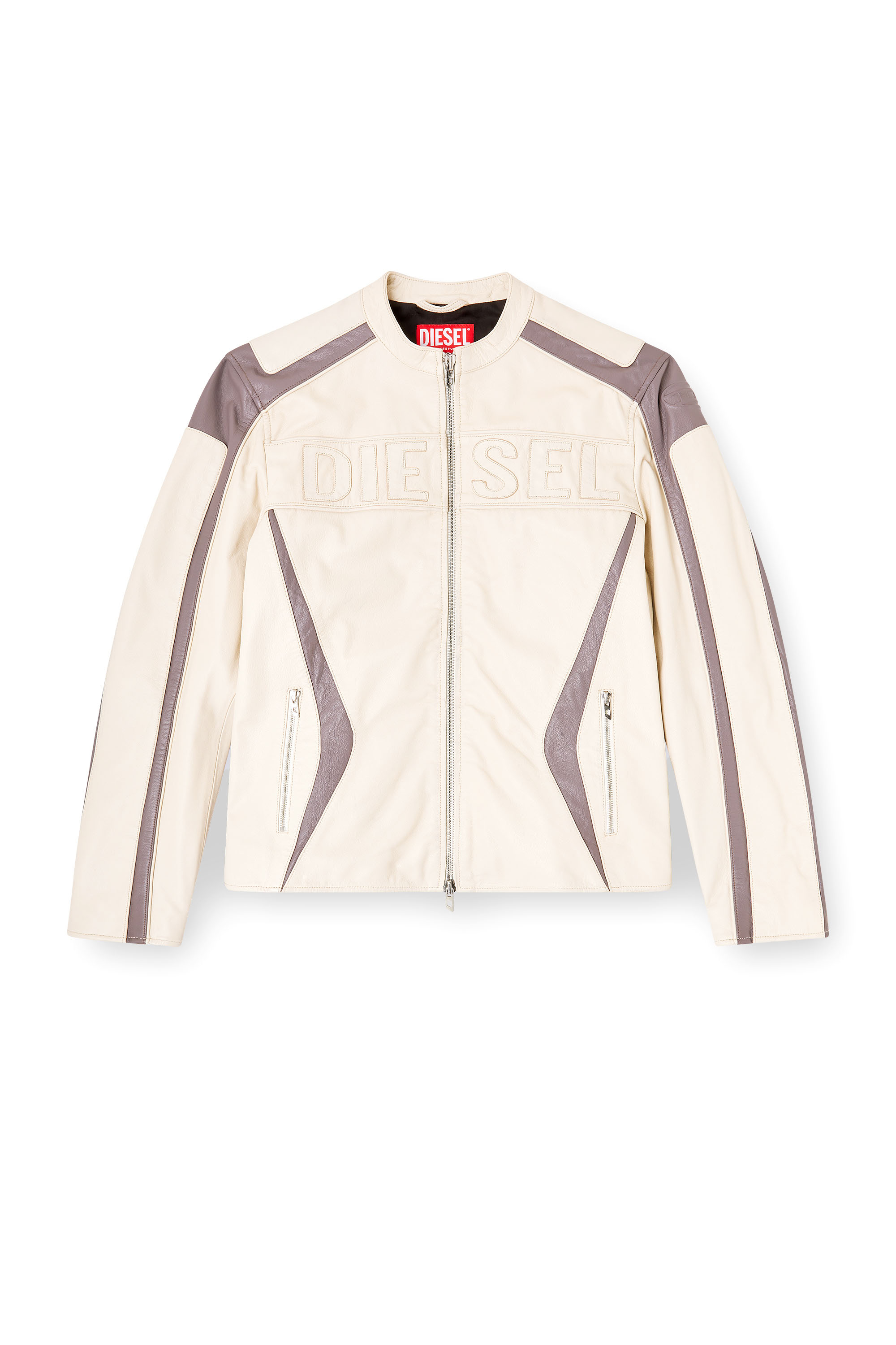 Diesel - L-ADAM, Chaqueta de cuero estilo motociclista con bloques de color Hombre in ToBeDefined - 3