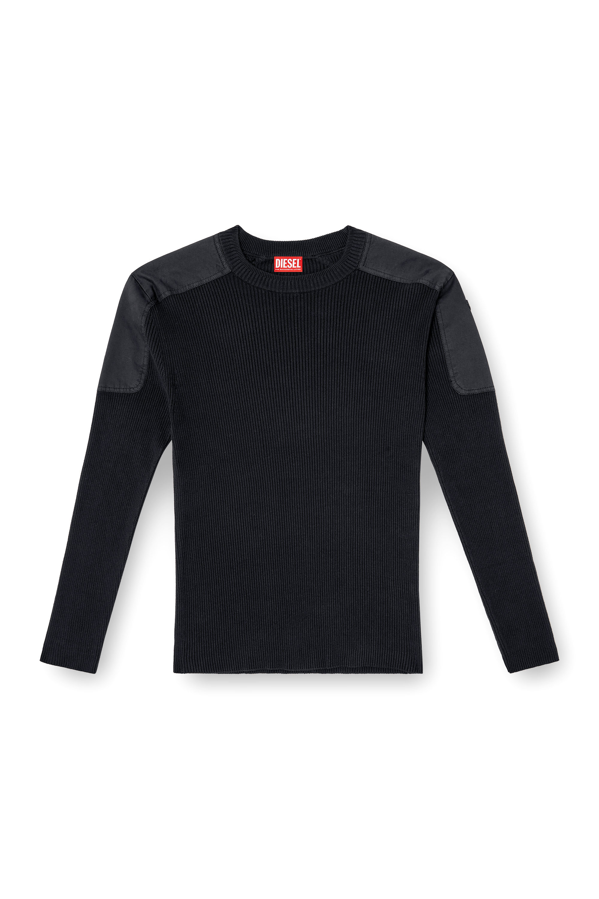 Diesel - K-MARTIN, Man's Ribbed jumper with shoulder panels in Black - 2