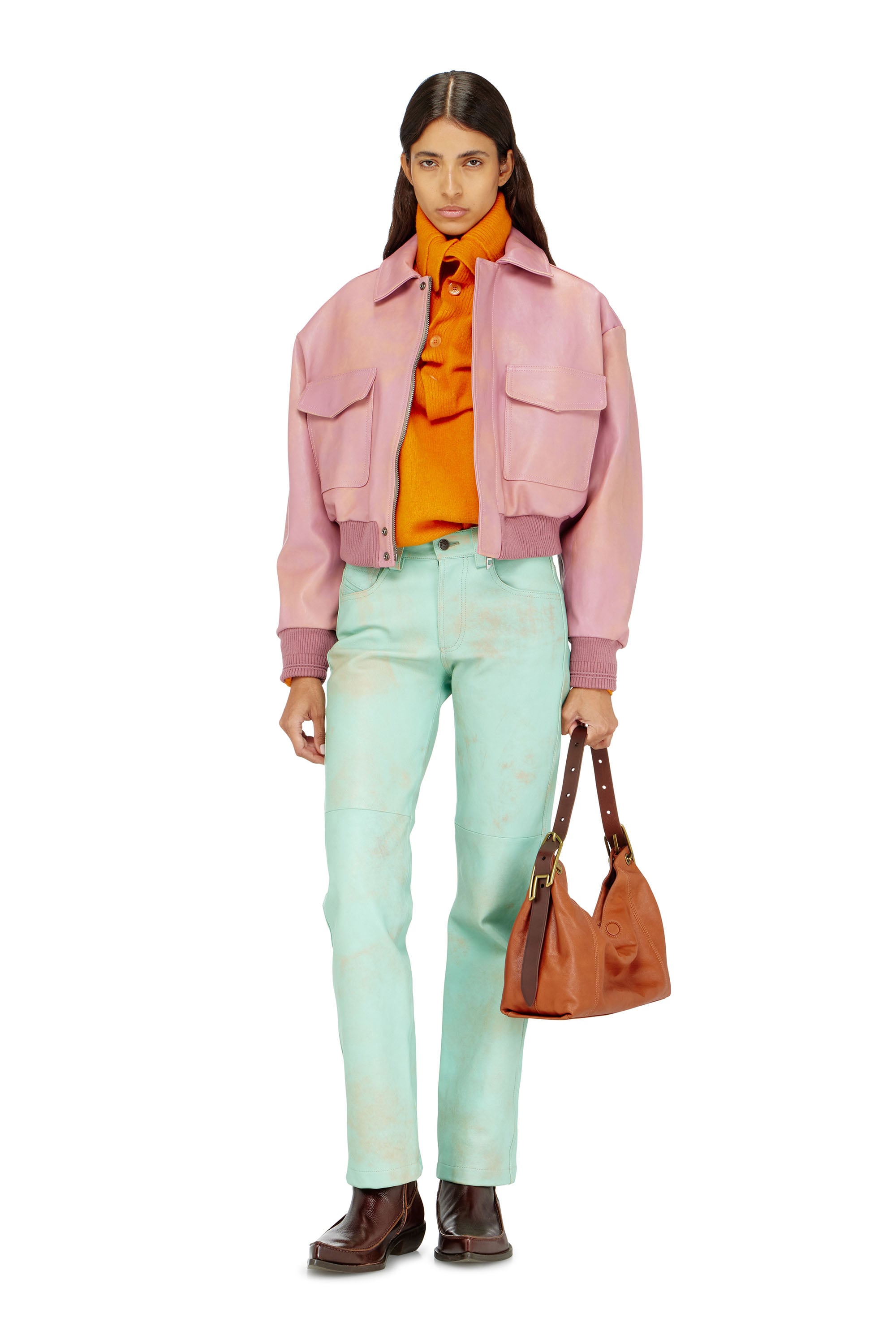 Diesel - L-AVIA, Chaqueta aviador de cuero tratado Mujer in Rosa - 2