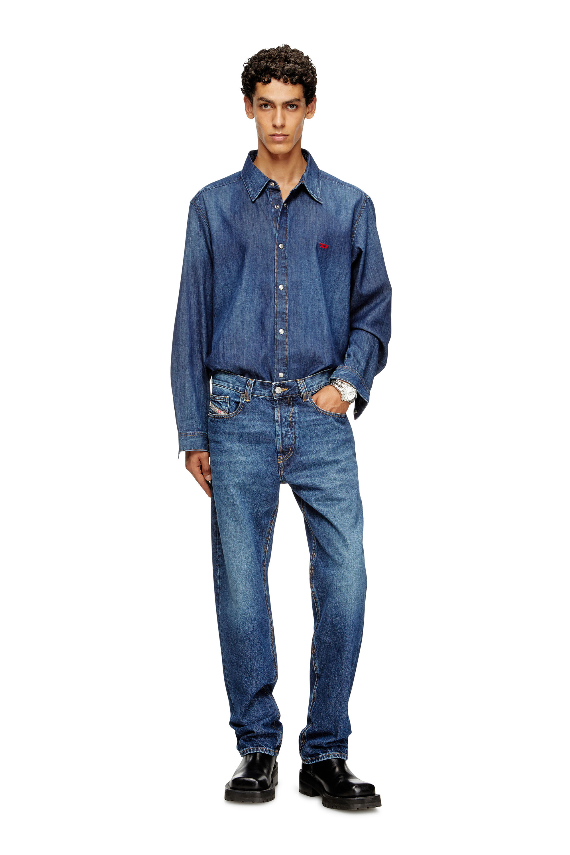 Diesel - D-SIMPLY, Camisa de denim con logo bordado Hombre in Azul marino - 1