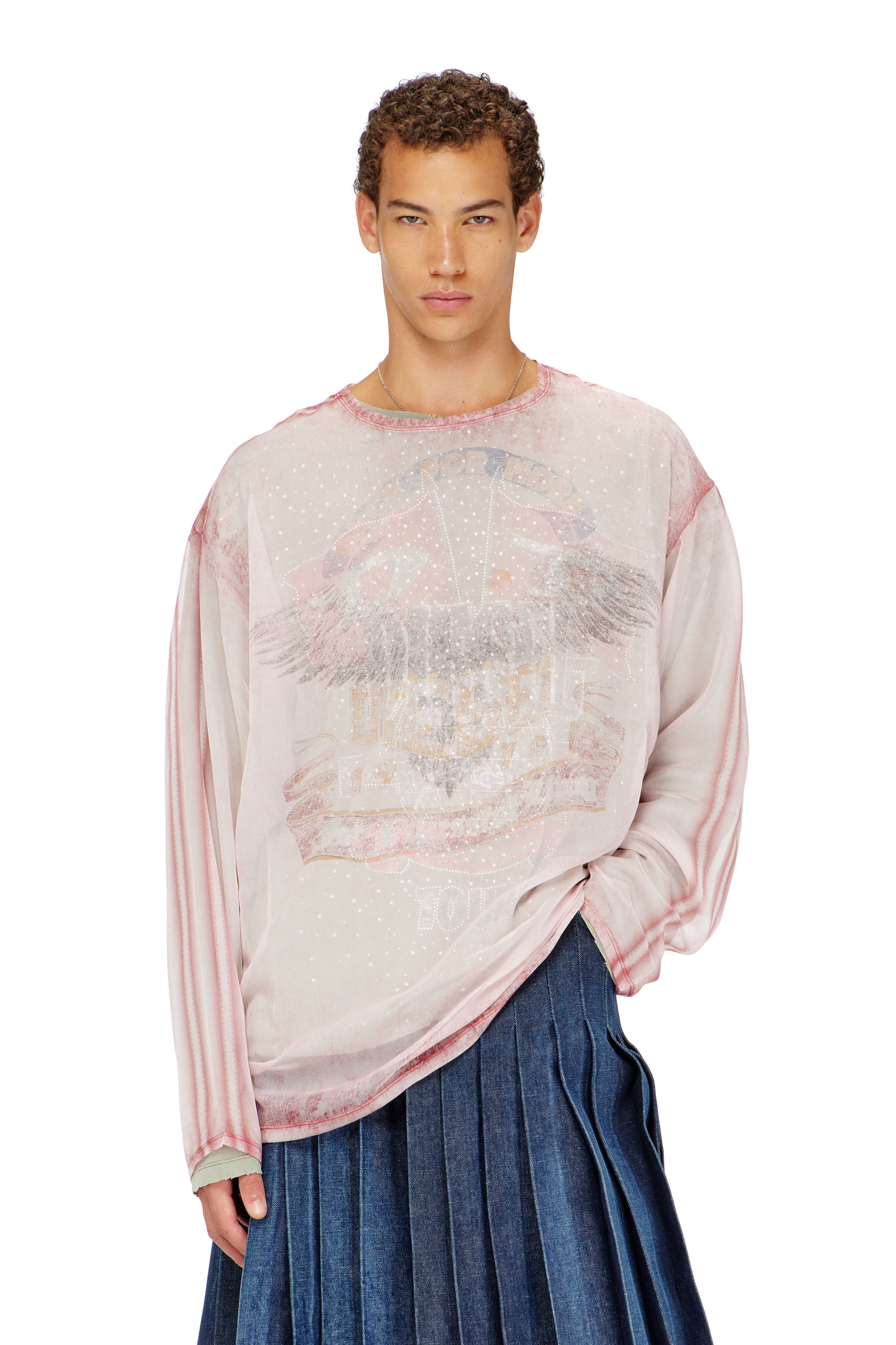 Diesel - T-DOUBLEX-LS, Top de gasa transparente con gr&aacute;ficos de concierto Hombre in Rojo - 1