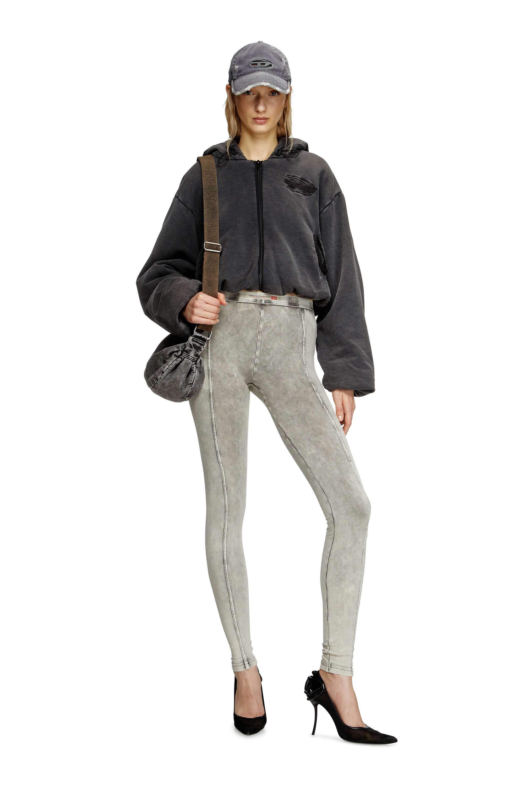 Diesel - F-ENERDÌ, Sudadera con capucha y cremallera recortada Mujer in Negro - 1