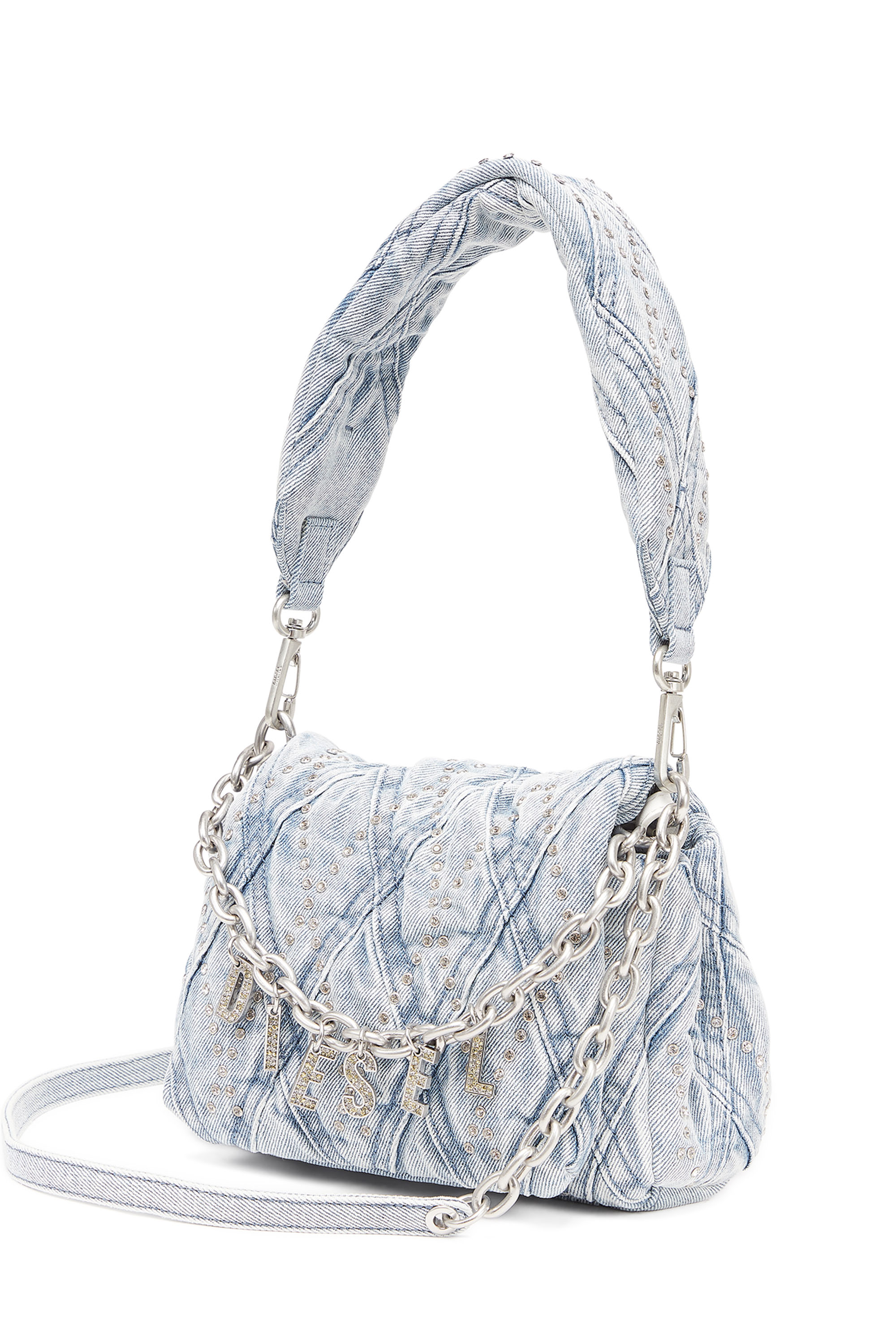 Diesel - CHARM-D SHOULDER S, Charm-D Shoulder S - Bolso de hombro peque&ntilde;o de denim con cristales Mujer in Azul marino - 5