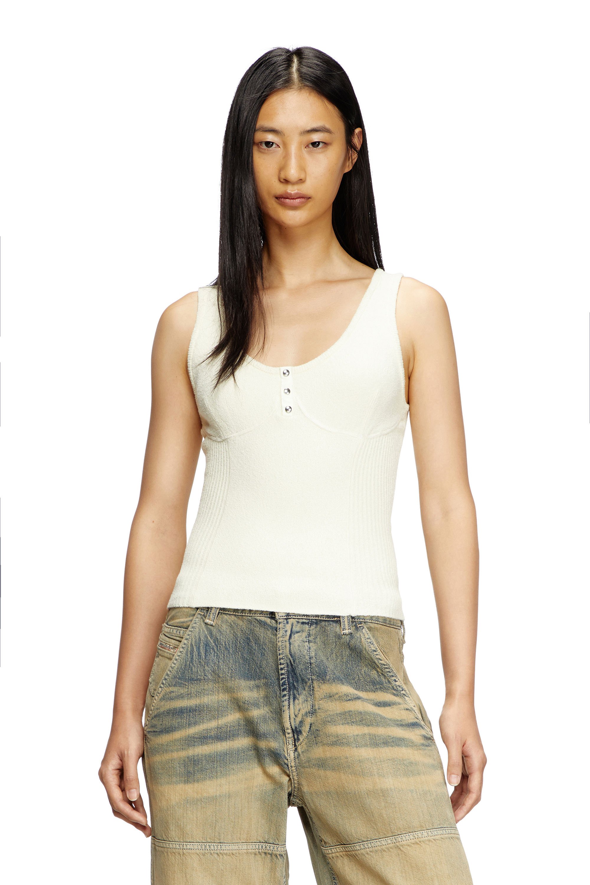 Diesel - M-LIANNE, Camiseta con tirantes tejida con efecto bustier Mujer in Blanco - 1