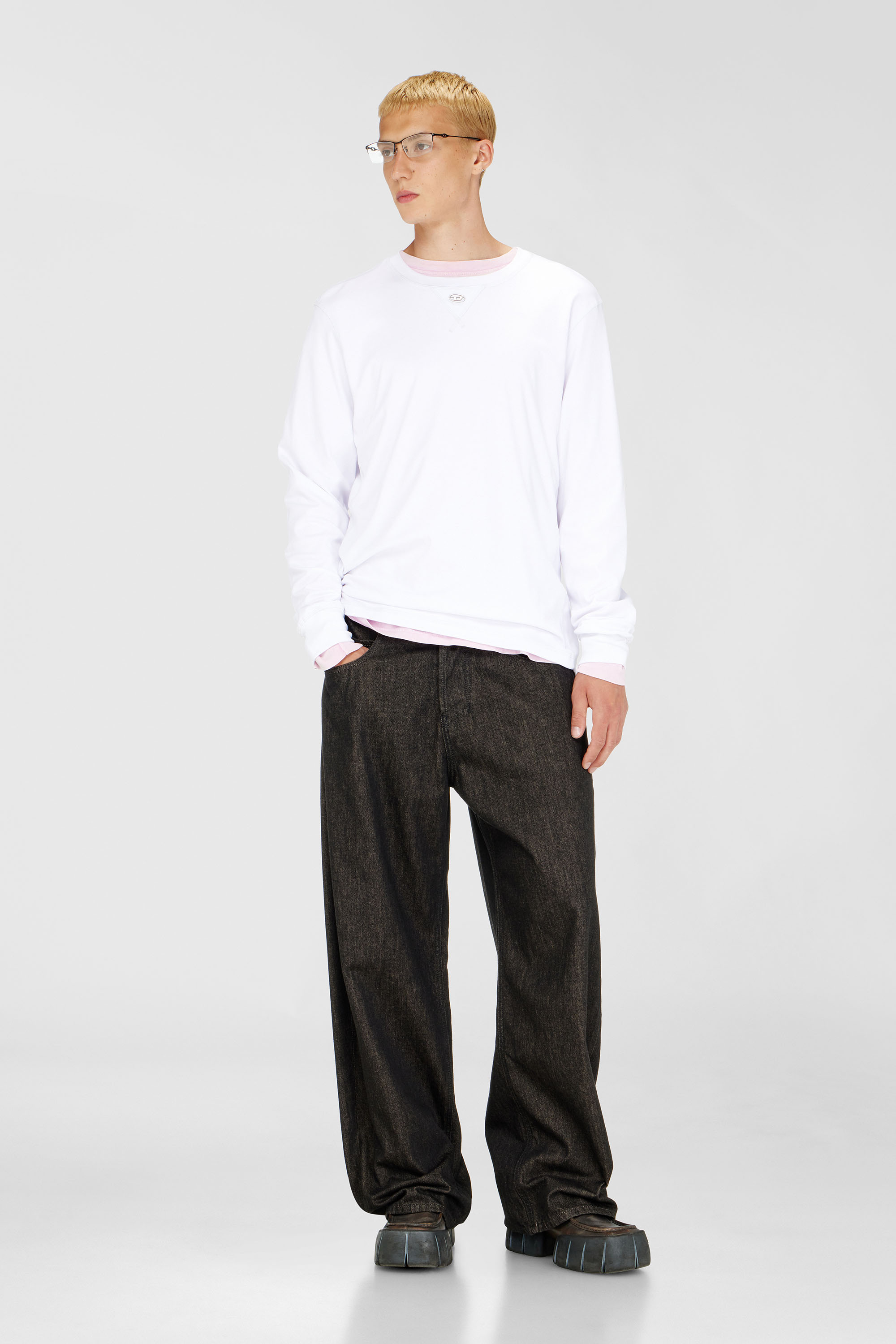 Diesel - T-MADJUST-LS-TR, Camiseta de manga larga de algod&oacute;n con Oval D Hombre in Blanco - 2