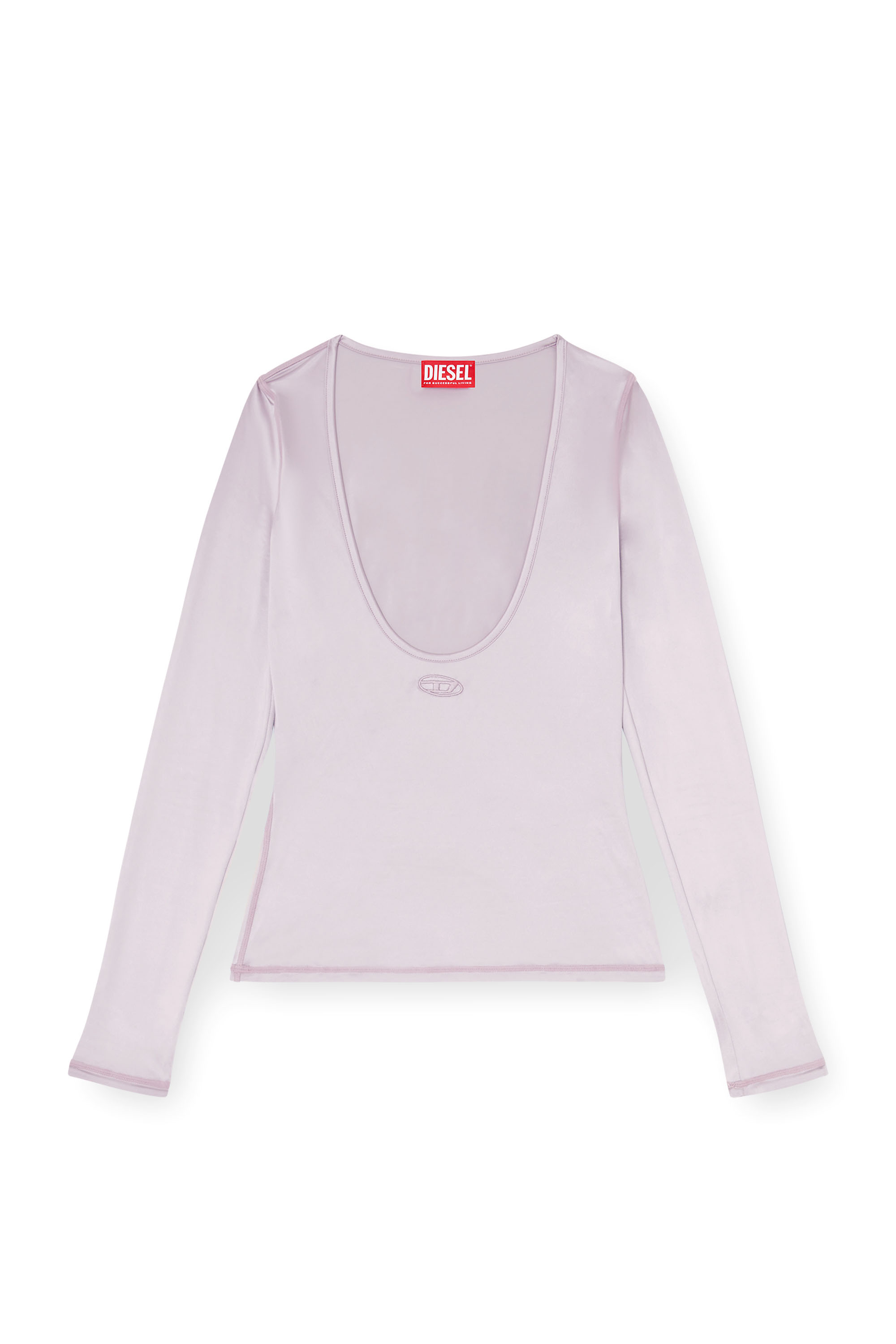 Diesel - T-ELPHIN-LS, Top slim de nylon con escote redondo y Logo Oval D bordado Mujer in ToBeDefined - 1