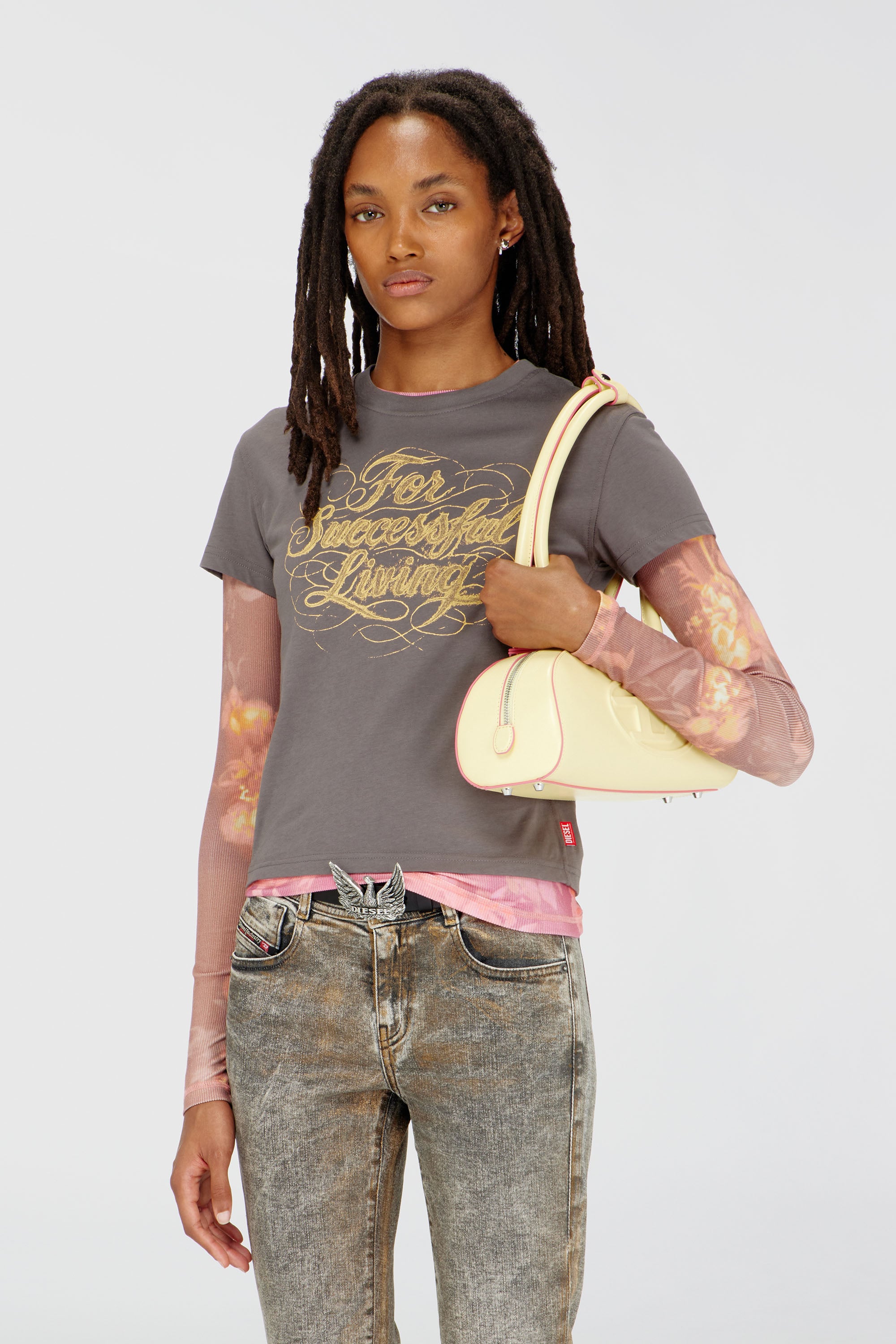 Diesel - T-ILA-AA4, Camiseta con estampado de logo Mujer in Gris - 1