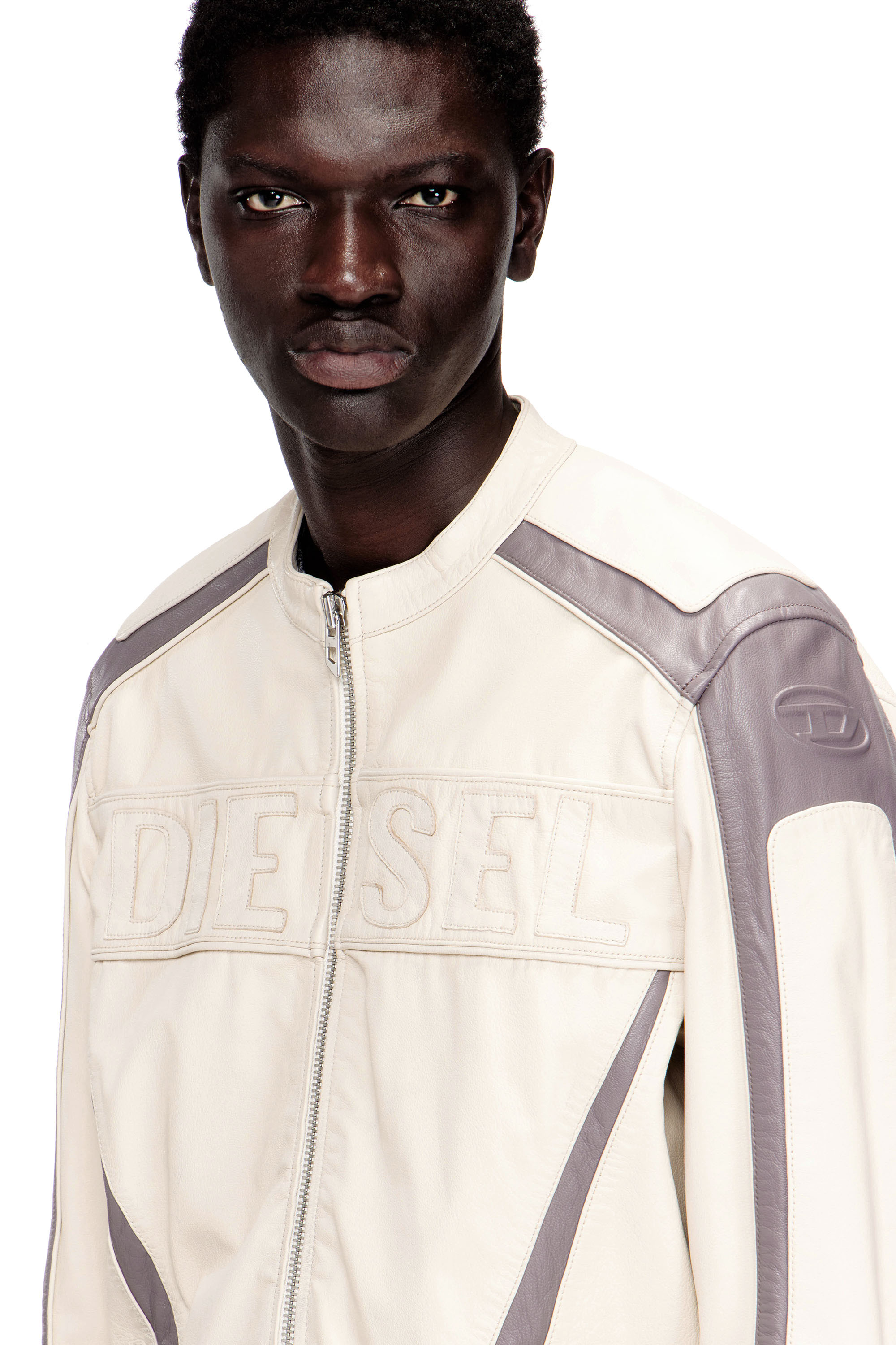 Diesel - L-ADAM, Chaqueta de cuero estilo motociclista con bloques de color Hombre in ToBeDefined - 5