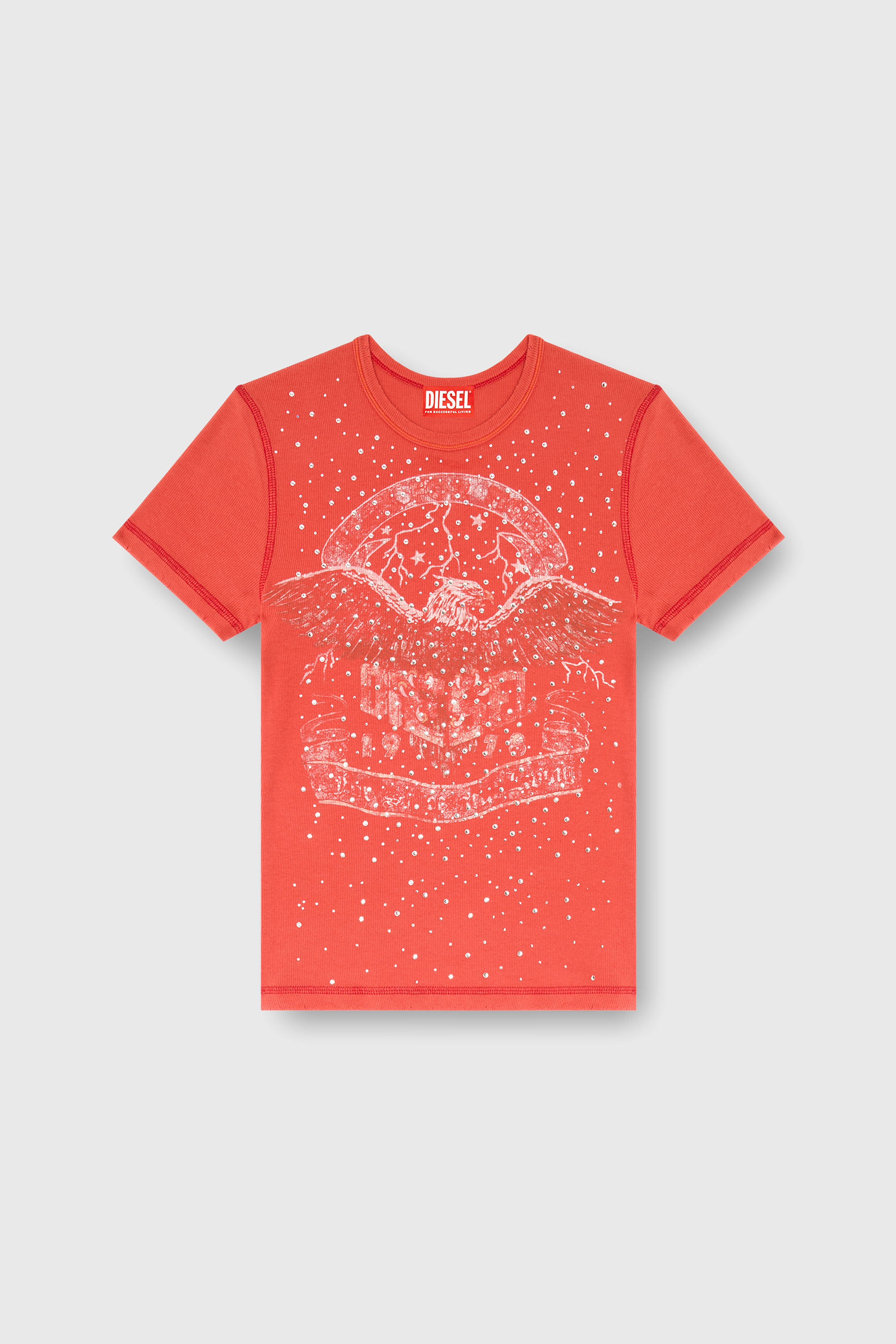 Diesel - T-MARSY-RIB-CRY, Camiseta con gr&aacute;ficos de concierto y cristales Mujer in ToBeDefined - 2