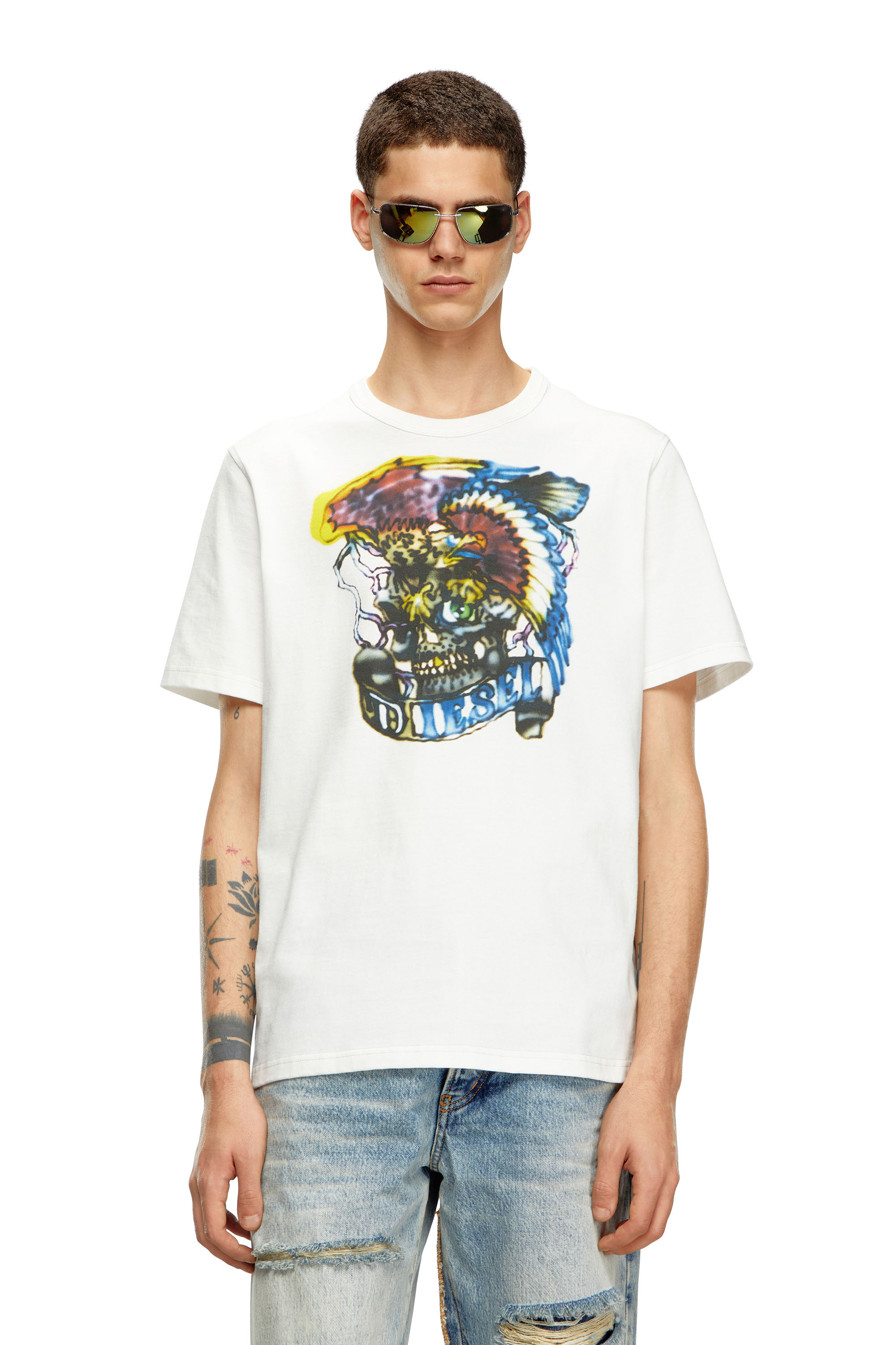 Diesel - T-ADJUST-Q3, Camiseta con estampados inspirados en los tatuajes Hombre in Blanco - 3
