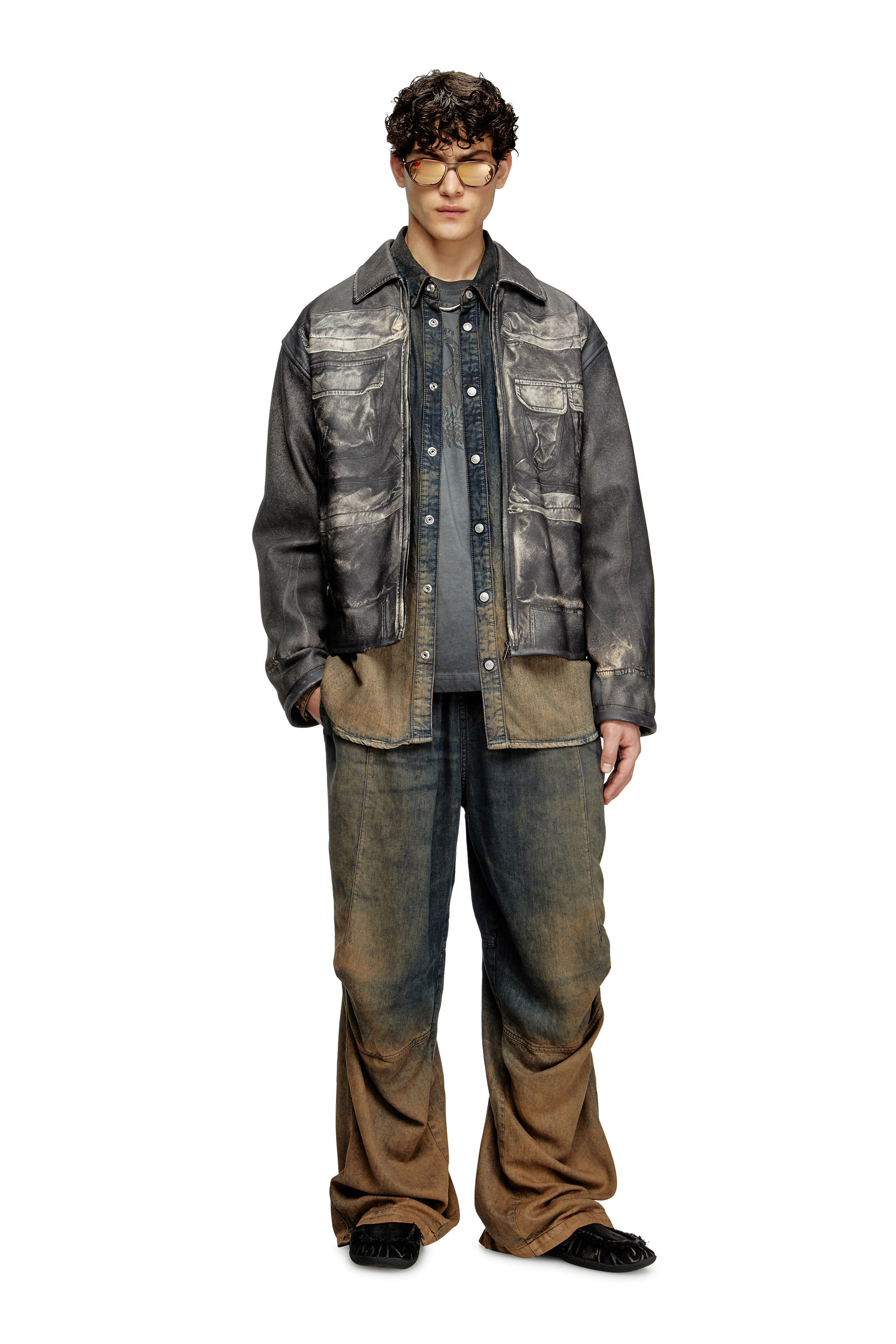 Diesel - L-MAYER, Chaqueta de cuero con bolsillos trampantojo Hombre in Negro - 1