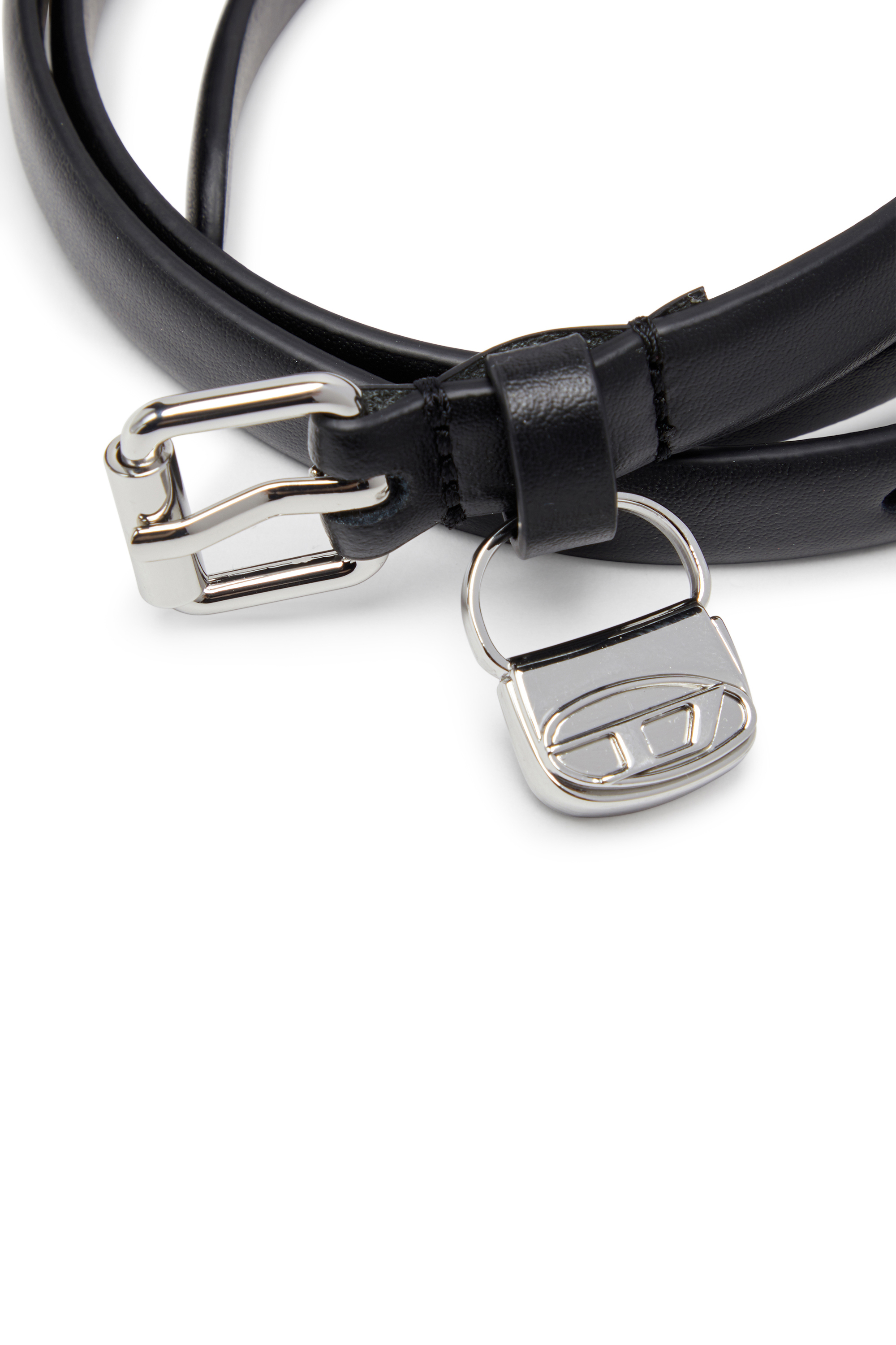 Diesel - B-CHARM HIP, Woman's 1.4cm slim leather belt with 1DR bag charm in Black - 3