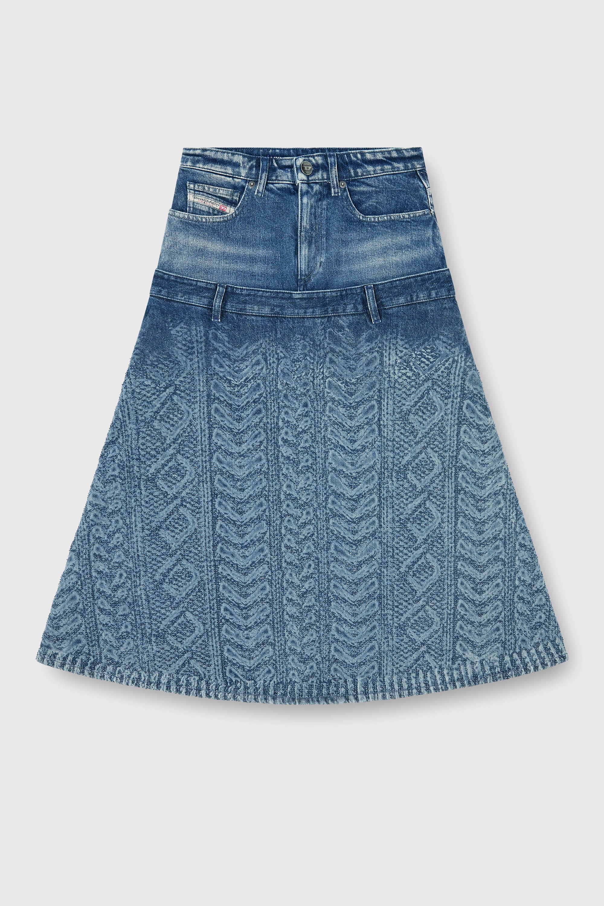 Diesel - DE-VORYA-S1, Falda midi de denim con efecto punto trenzado Mujer in Azul marino - 2