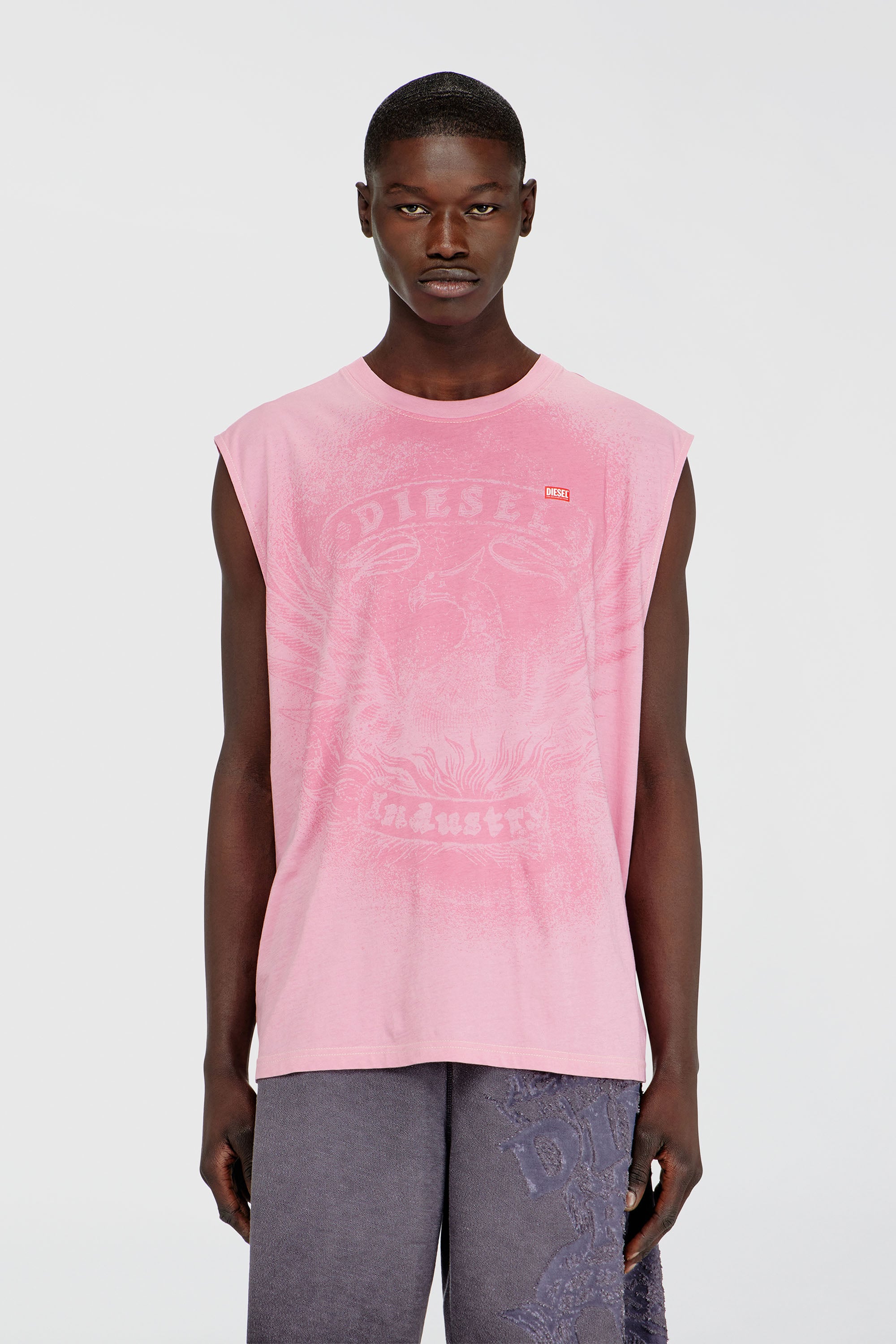 Diesel - T-BOXT-SL-NOTCH, Top sin mangas de algod&oacute;n con gr&aacute;fico tonal Hombre in Rosa - 1