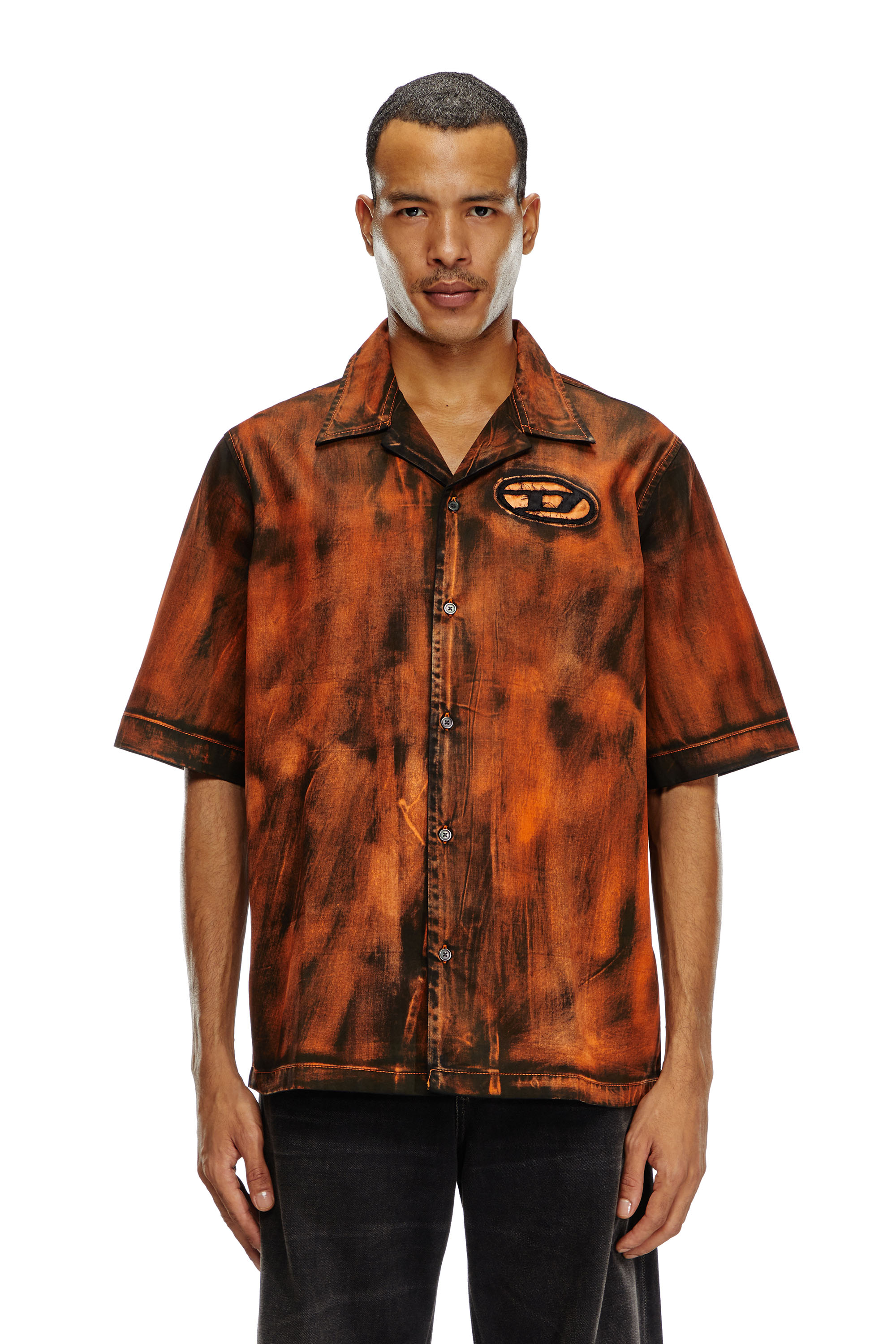 Diesel - S-STAN-BLEACH-A, Camisa de bolos en sarga tratada Hombre in Naranja - 1