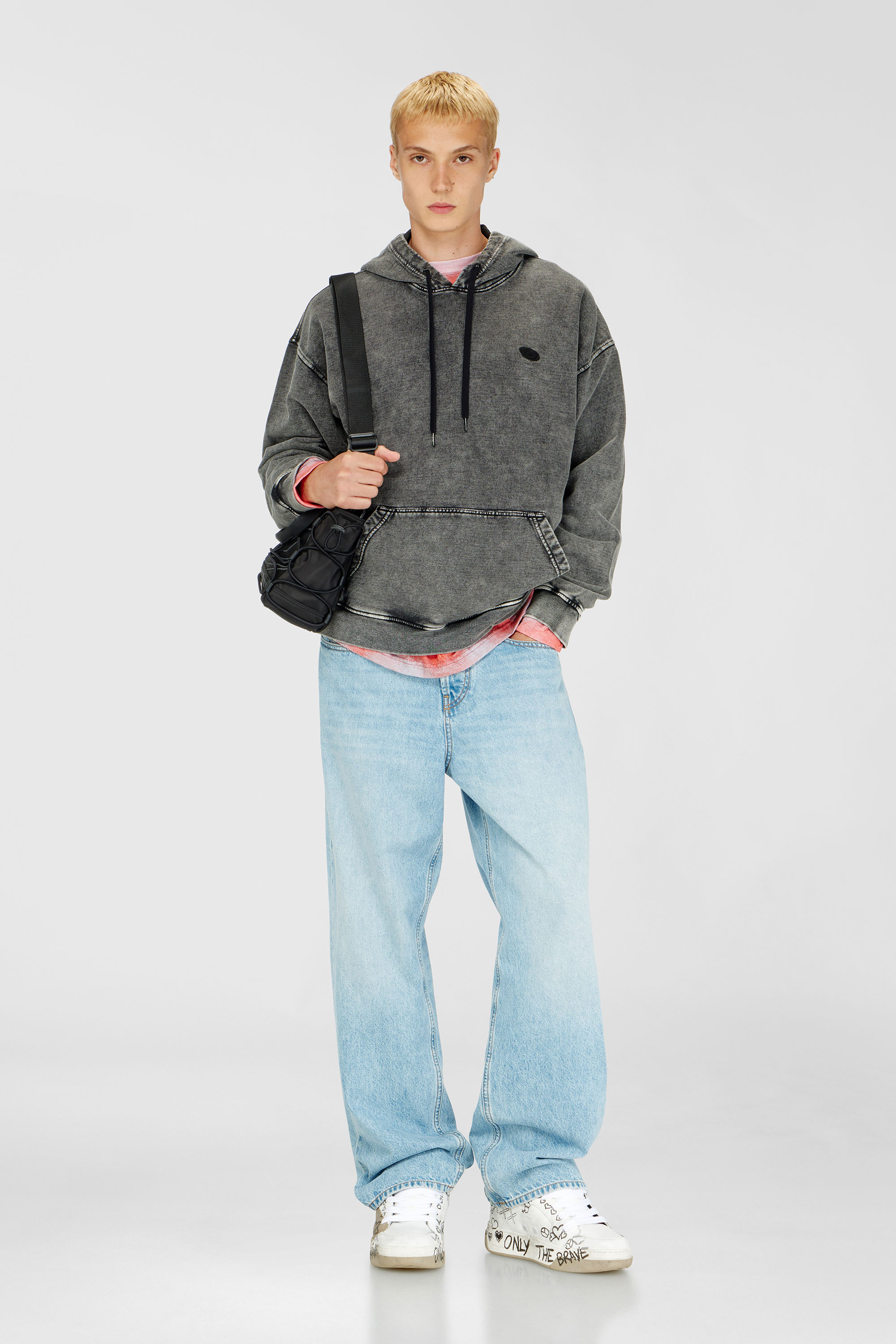 Diesel - S-BOXT-HOOD-DEN, Sudadera con parche trasero de corte bruto Hombre in Gris - 1