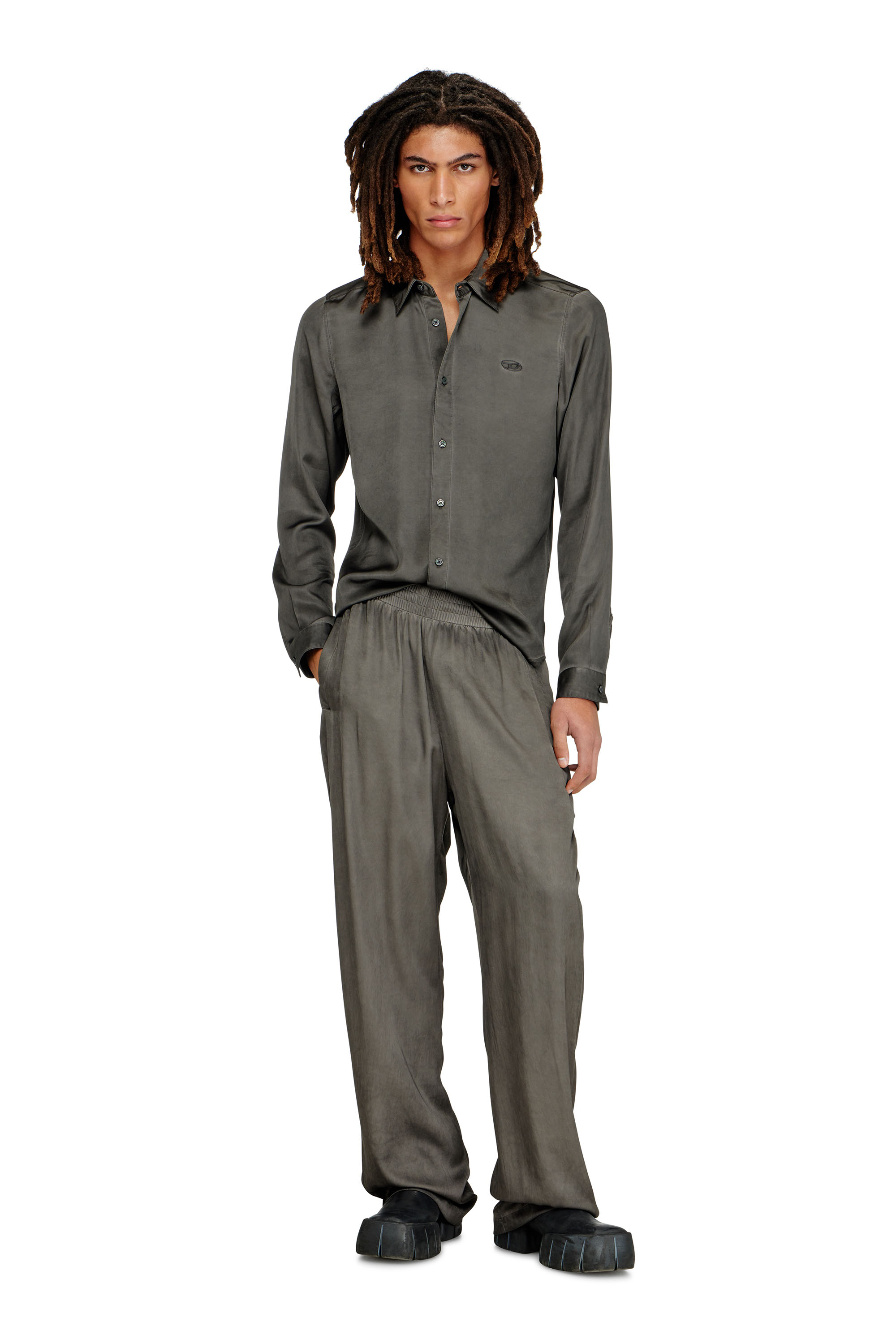 Diesel - S-KINNY-ALBG, Camisa de viscosa fluida tratada Hombre in Gris - 1