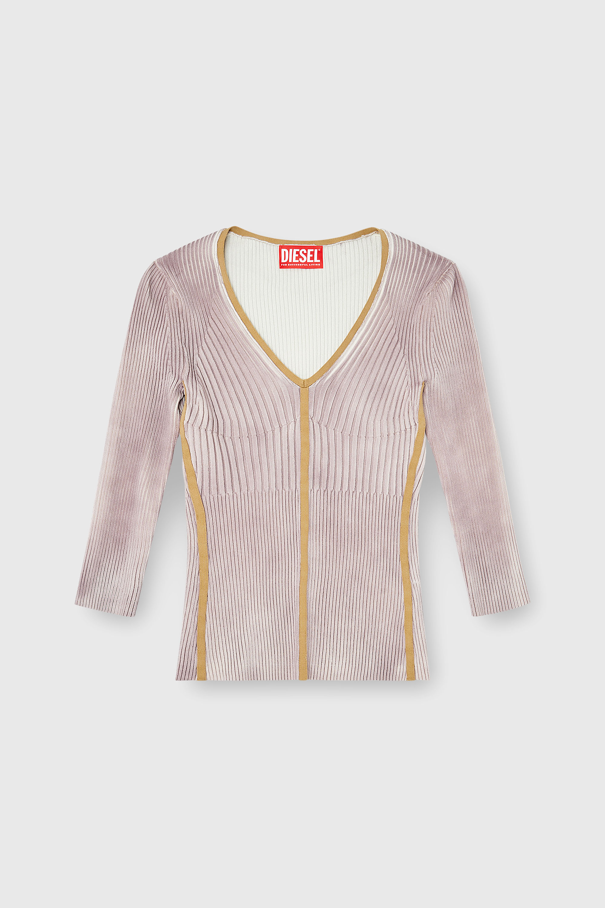 Diesel - M-SARMANI, Jersey de punto con cuello de pico y bandas en contraste Mujer in Morado - 2