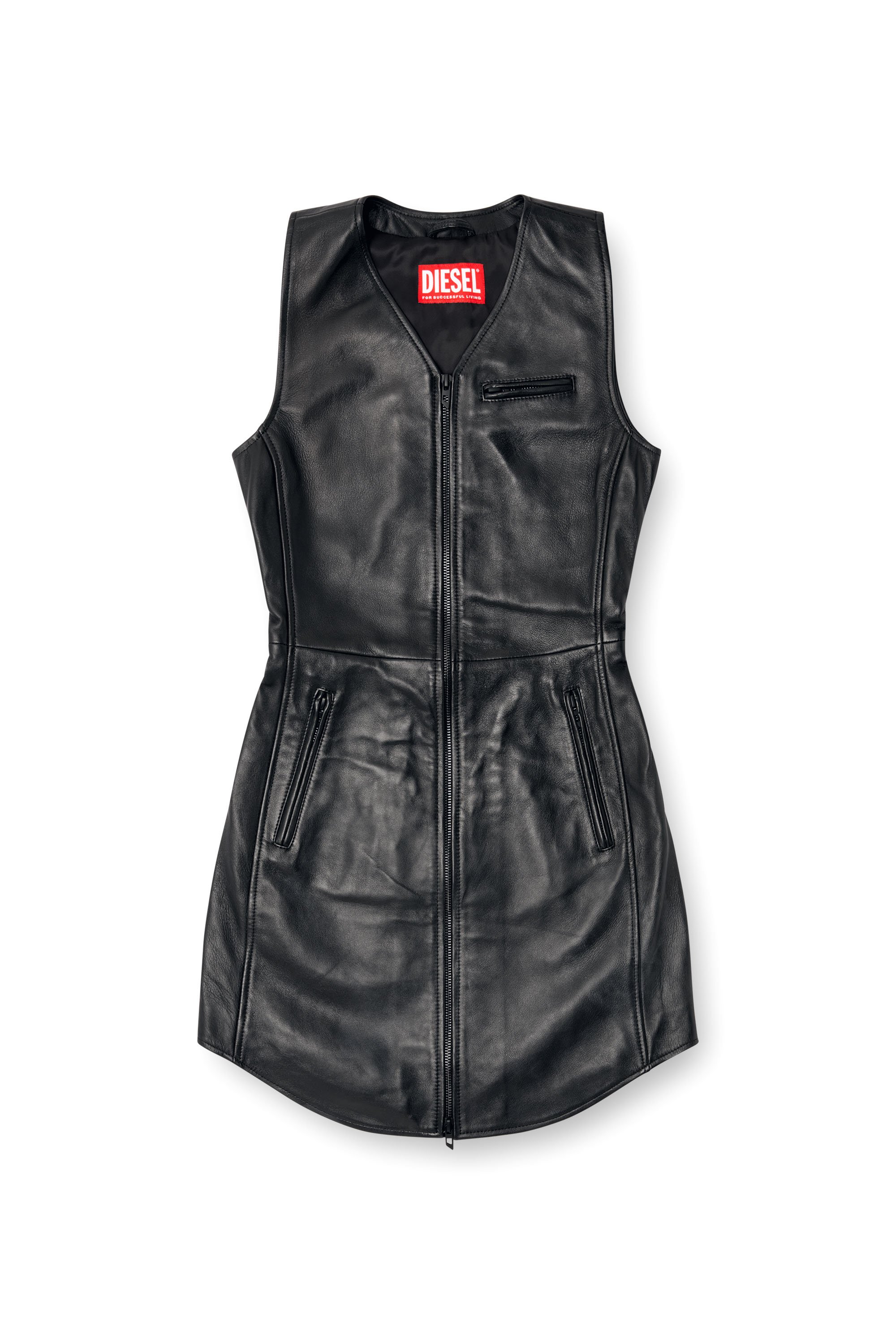 Diesel - L-ILITH, Vestido corto de cuero con cremallera Mujer in Negro - 5