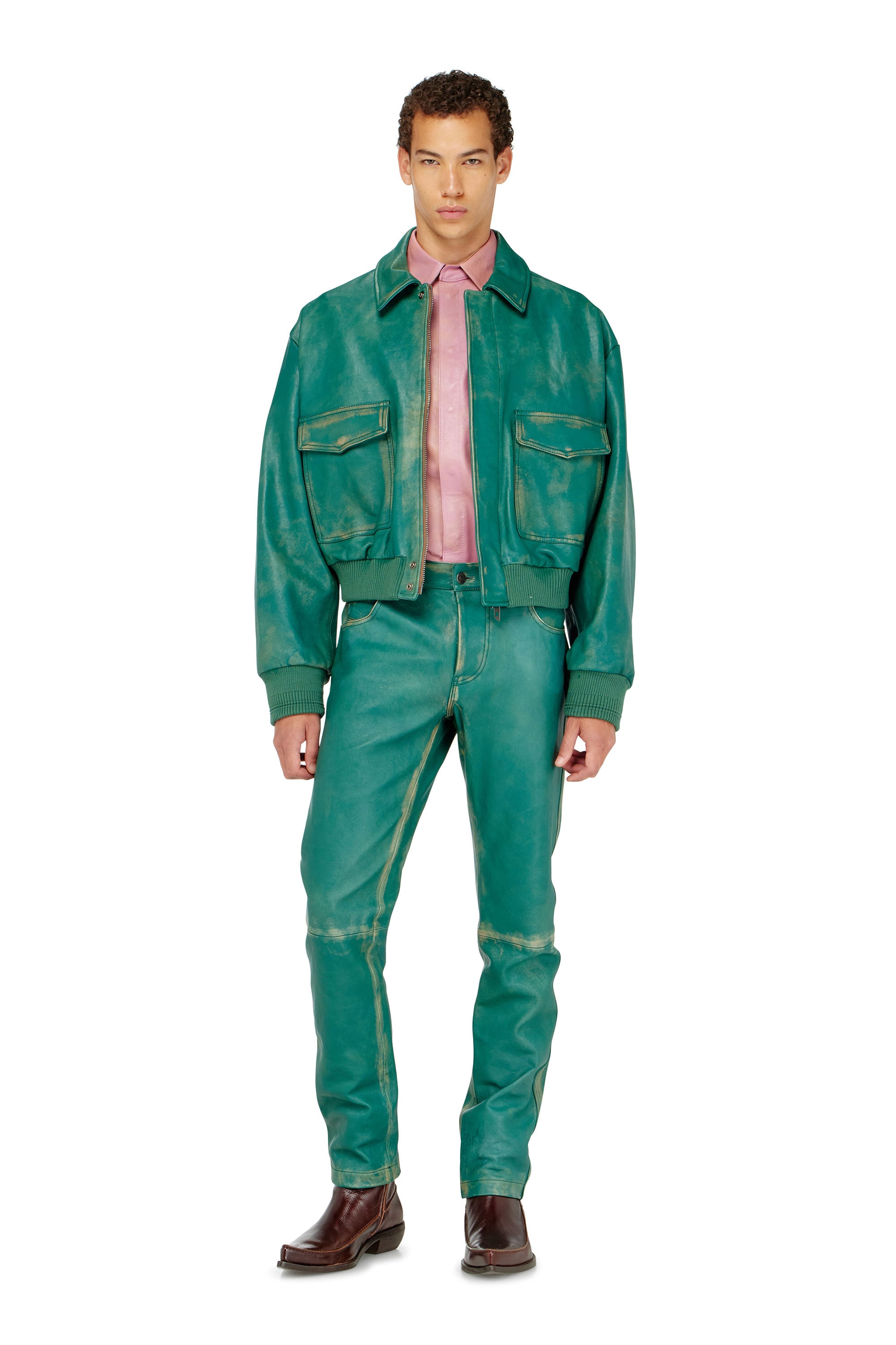 Diesel - P-OCKET, Pantal&oacute;n de cuero tratado Hombre in Verde - 1