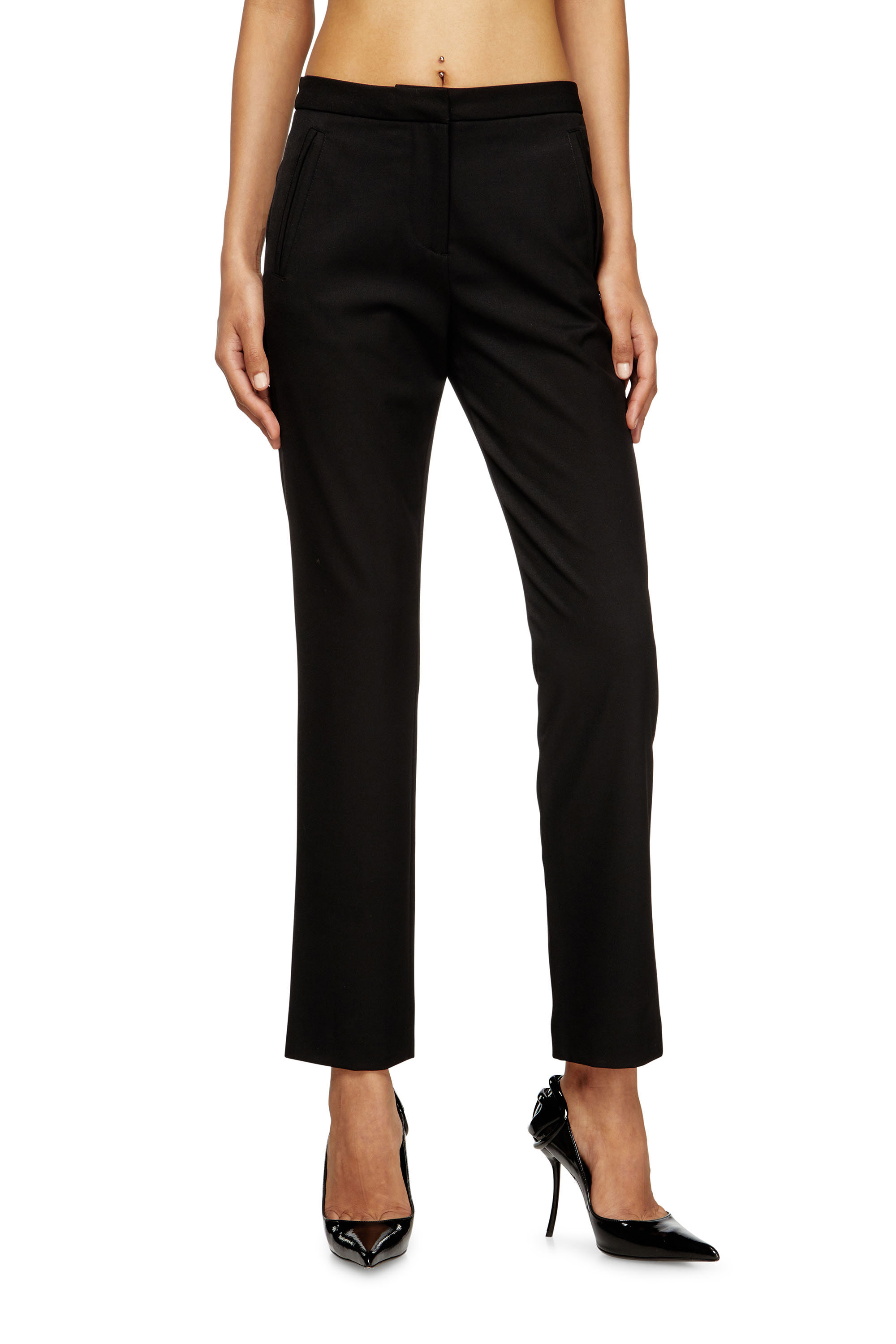Diesel - P-LACER-R2, Pantalones de mezcla de lana con bolsillos de ribete Mujer in Negro - 1