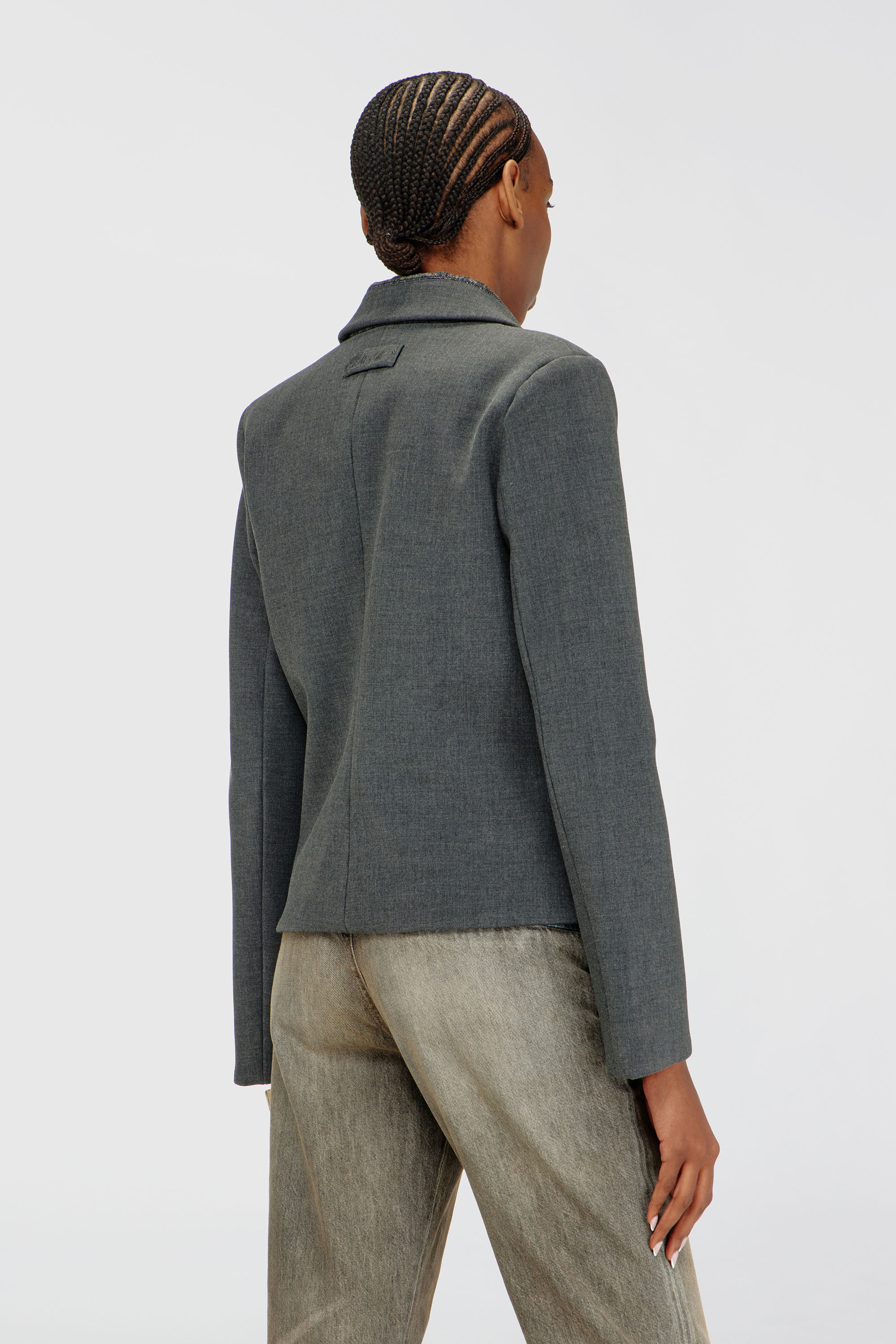 Diesel - G-LINTY, Blazer corto con cuello ribeteado en denim Mujer in Gris - 4