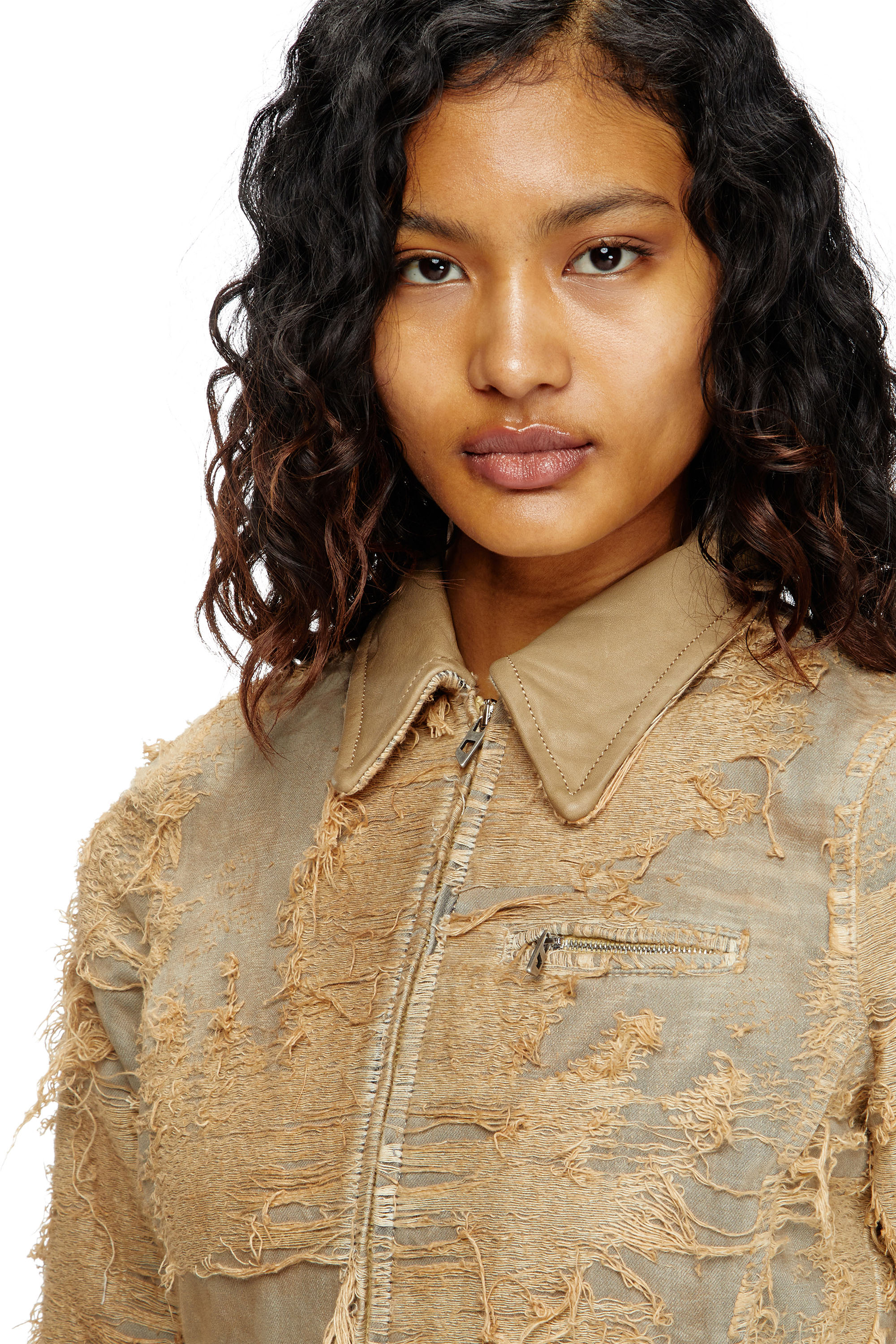 Diesel - DE-NEA-FSG, Woman's Slim jacket in overdyed floating-thread denim in Light Brown - 5