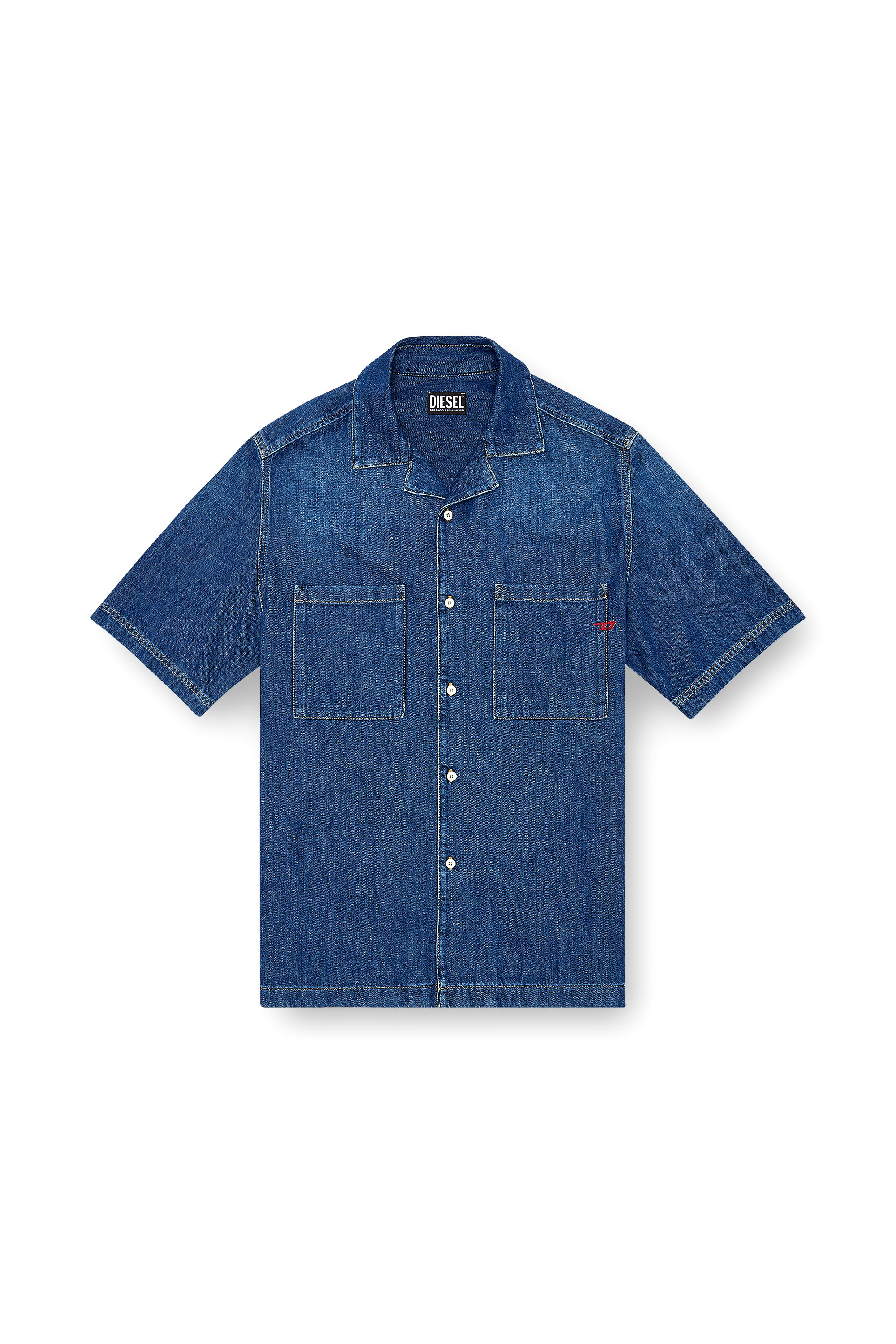 Diesel - D-PAROSHORT, Camisa de bolos en denim Hombre in Azul marino - 3