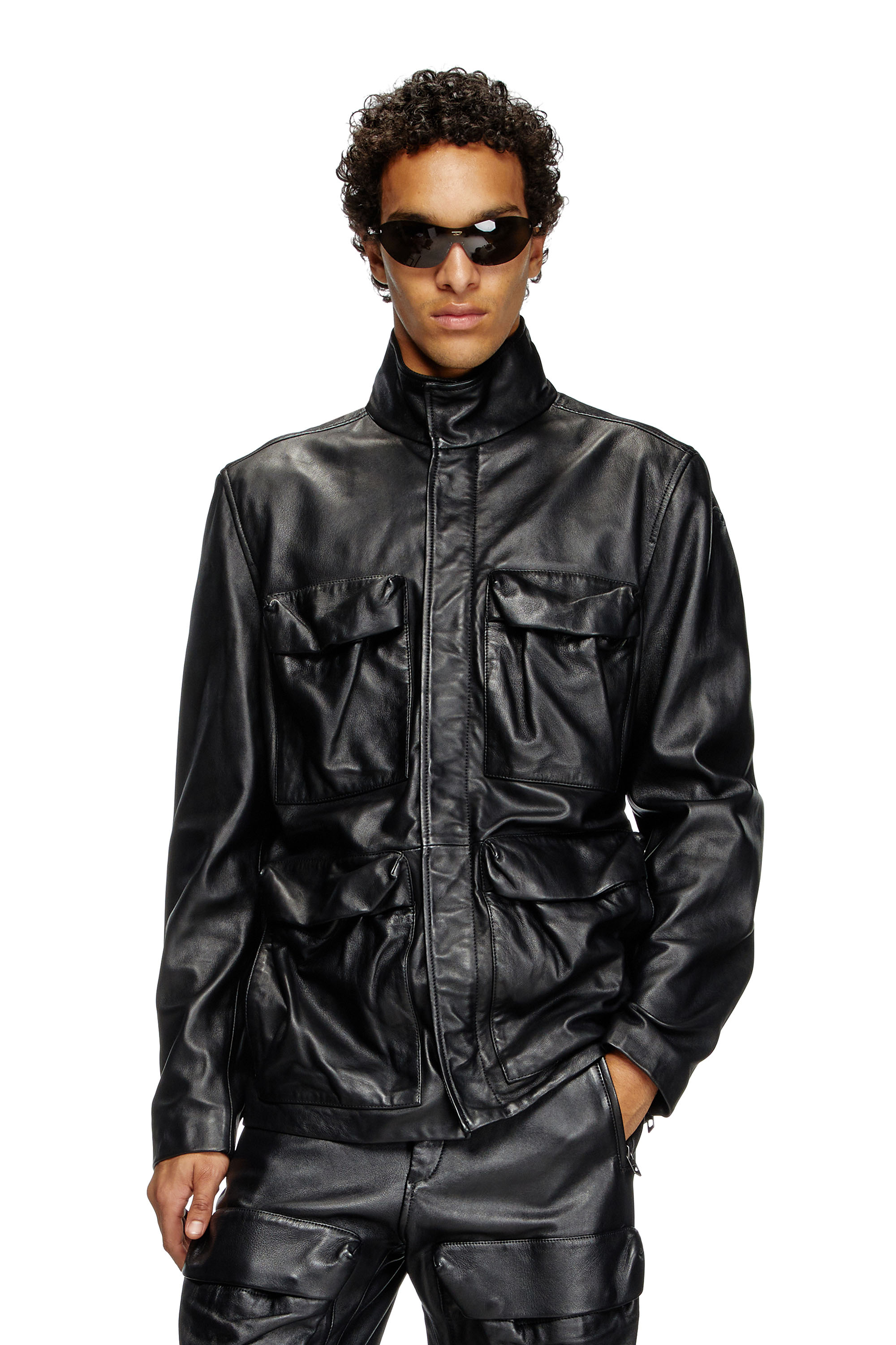 Diesel - L-GAST, Chaqueta de cuero con bolsillos utility Unisex in Negro - 1