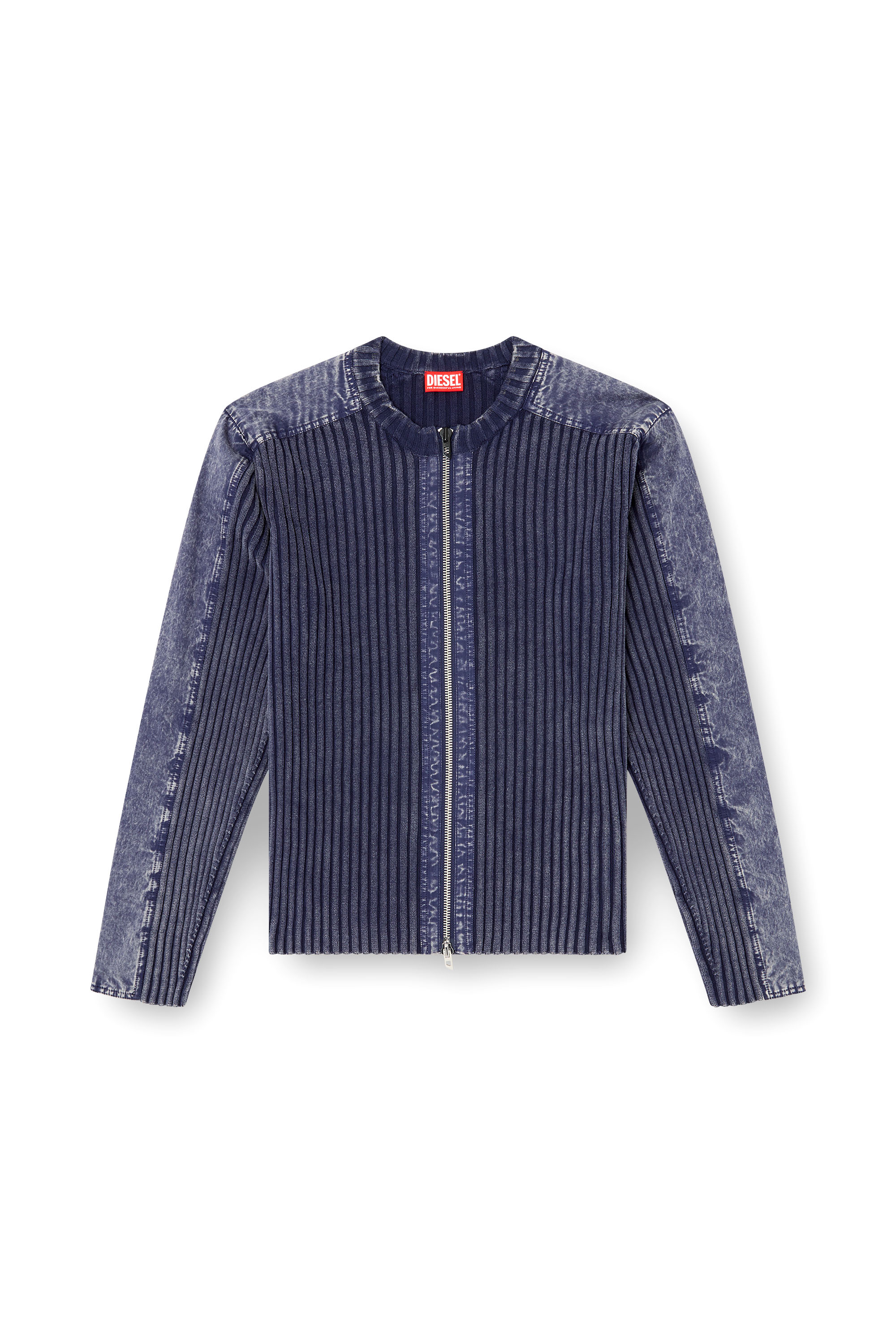 Diesel - K-MATTY, Man's Zip-up cardigan with contrast panels in Blue - 2