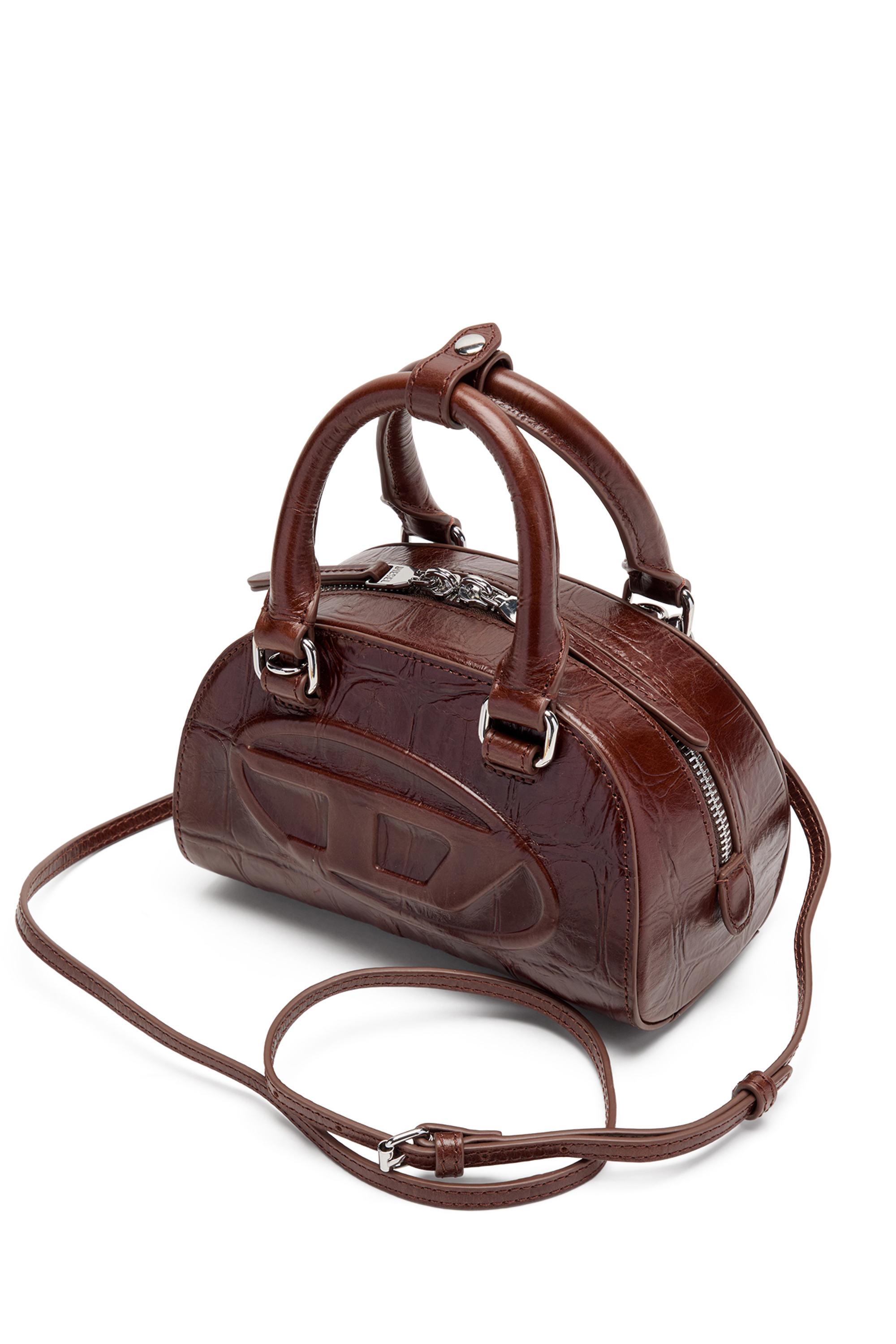 Diesel - 1DR DOME CROSSBODY, Bolso bowling Dome-Mini 1DR en piel efecto cocodrilo Mujer in Marr&oacute;n - 3
