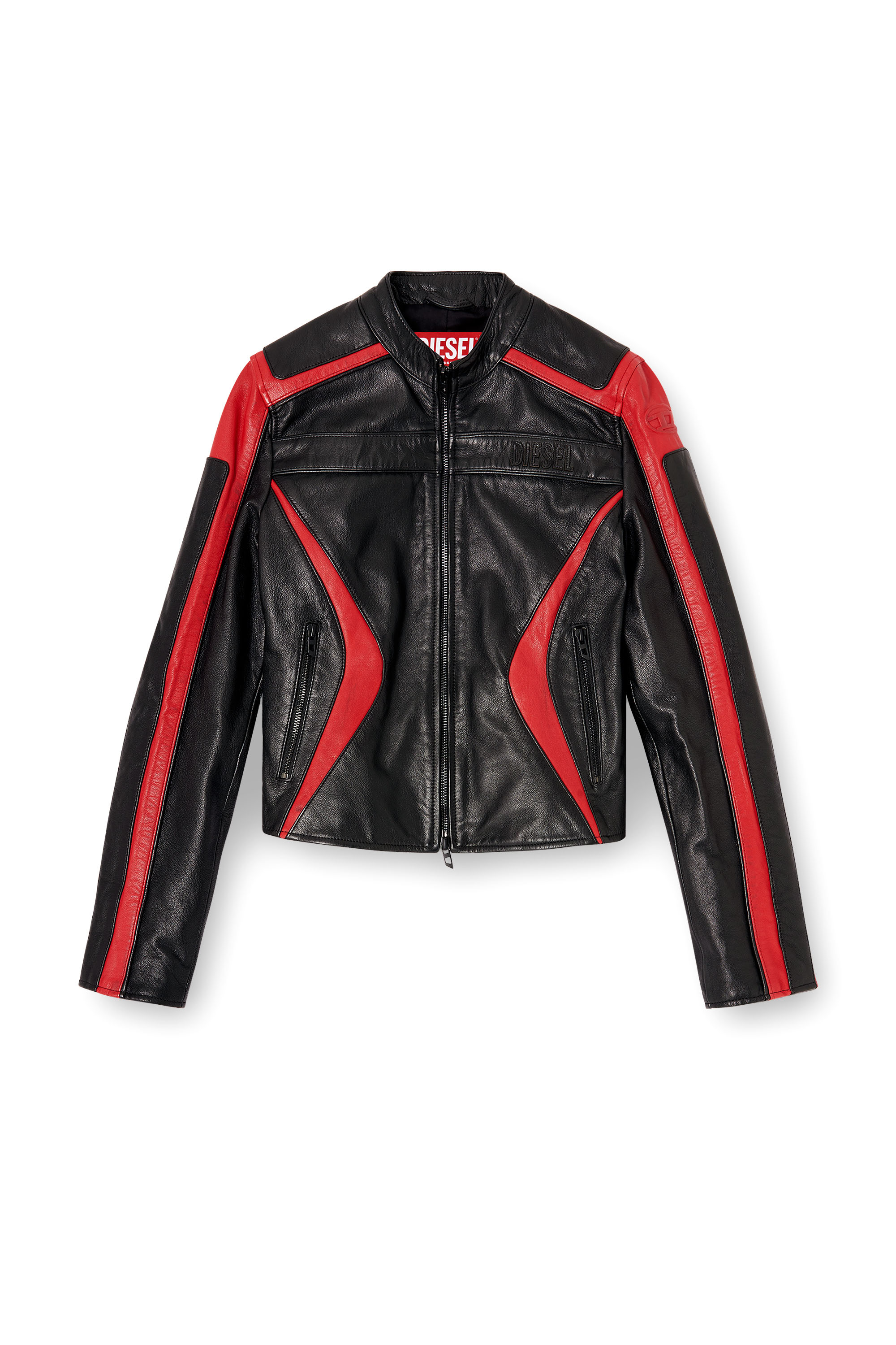 Diesel - L-OVABLE, Chaqueta biker de cuero en bloques de color Mujer in Multicolor - 2